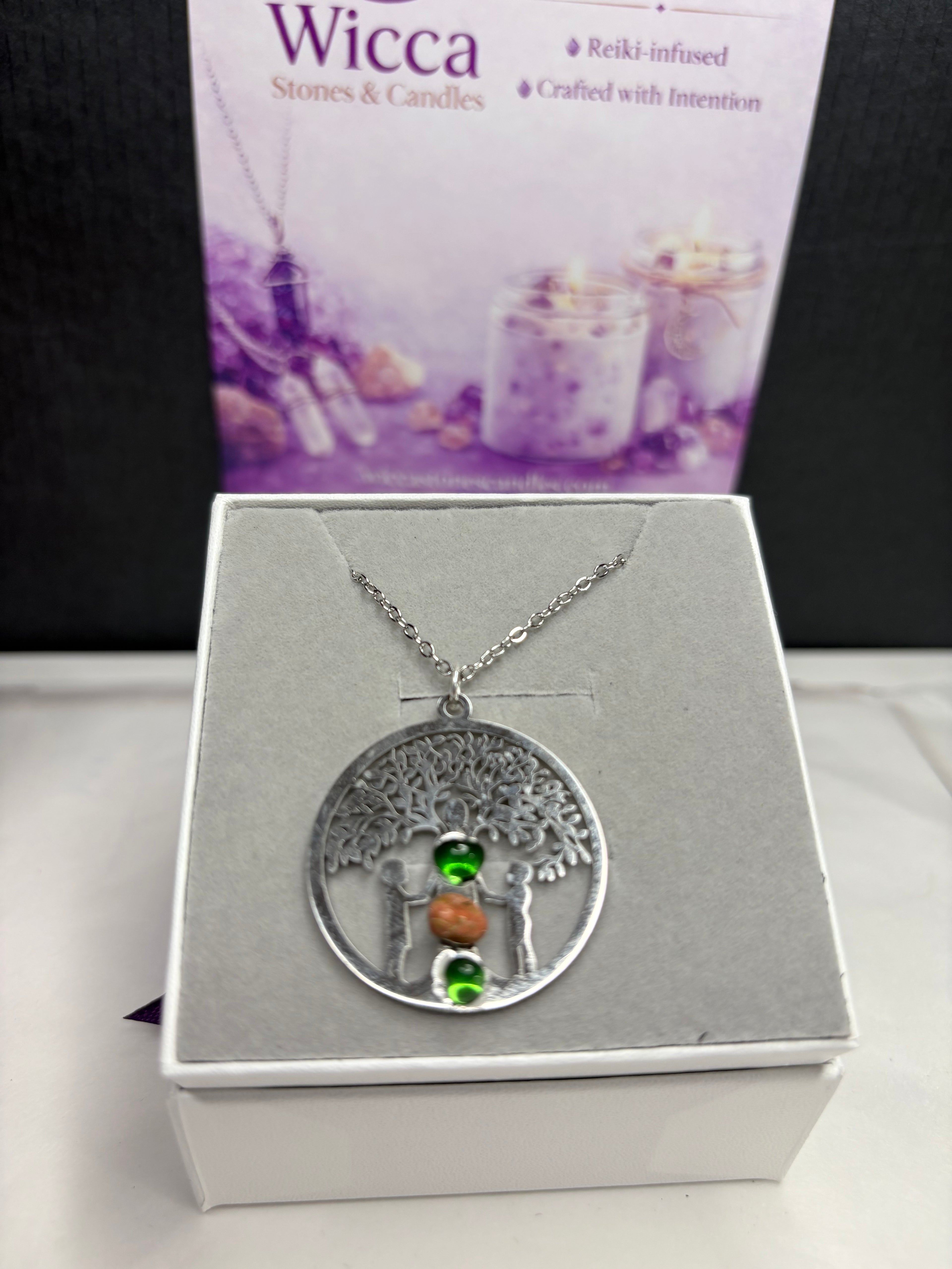 Tree of Life Chakra Necklace & Green Crystal Candle