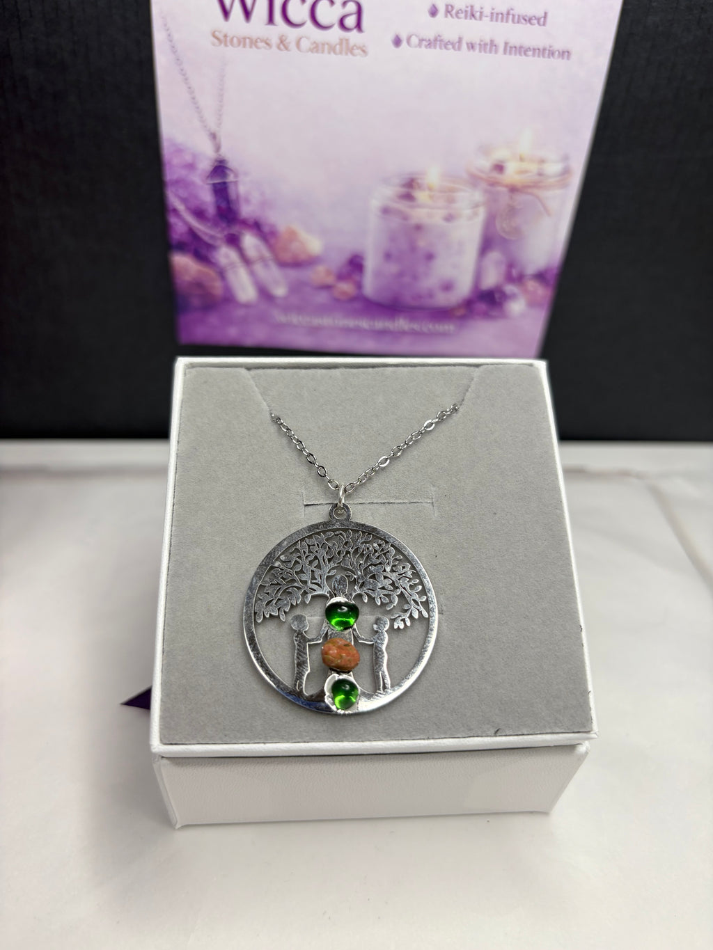 Tree of Life Chakra Necklace & Green Crystal Candle