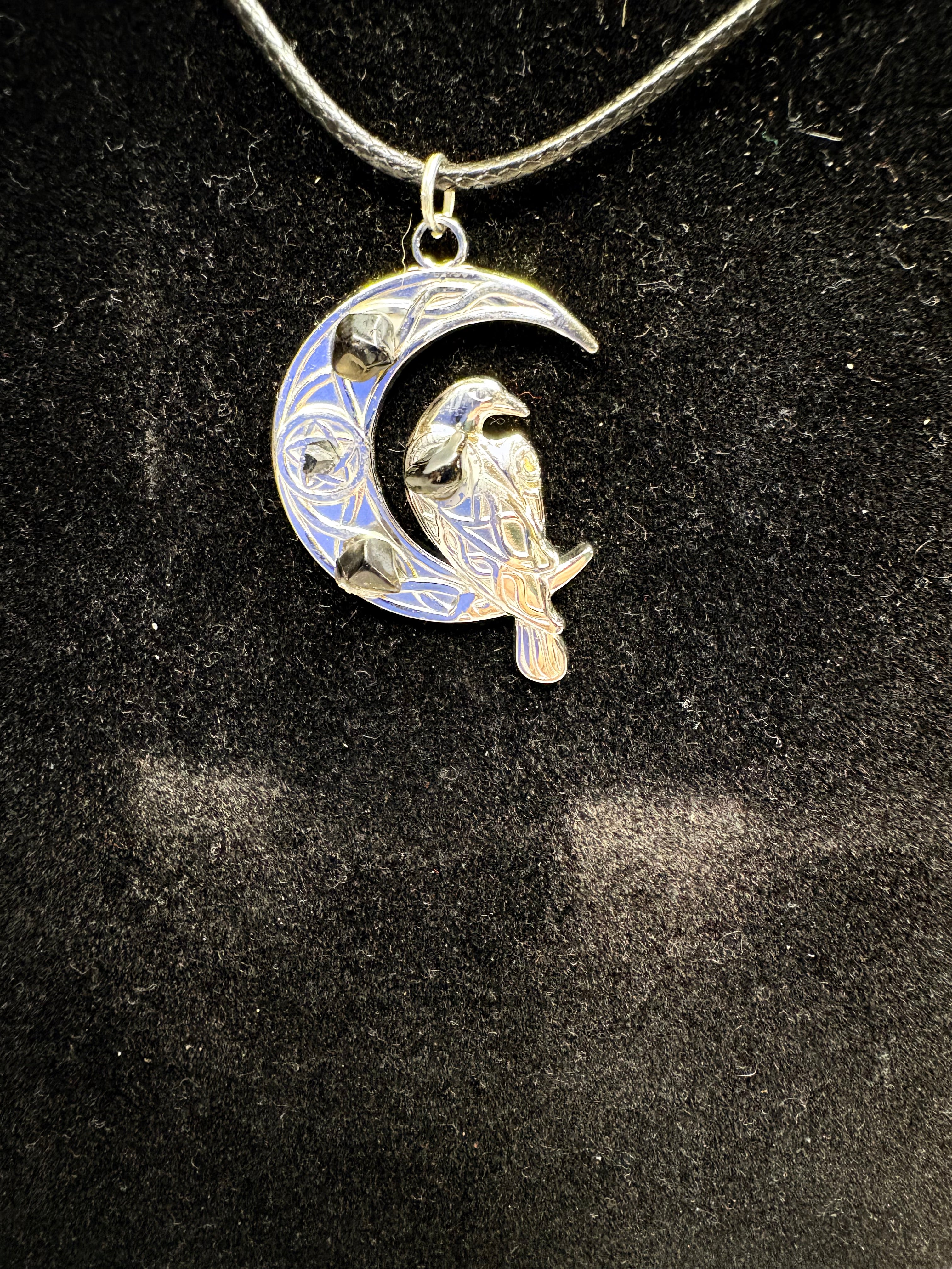 Moon & Raven Necklace & Amethyst Crystal Candle