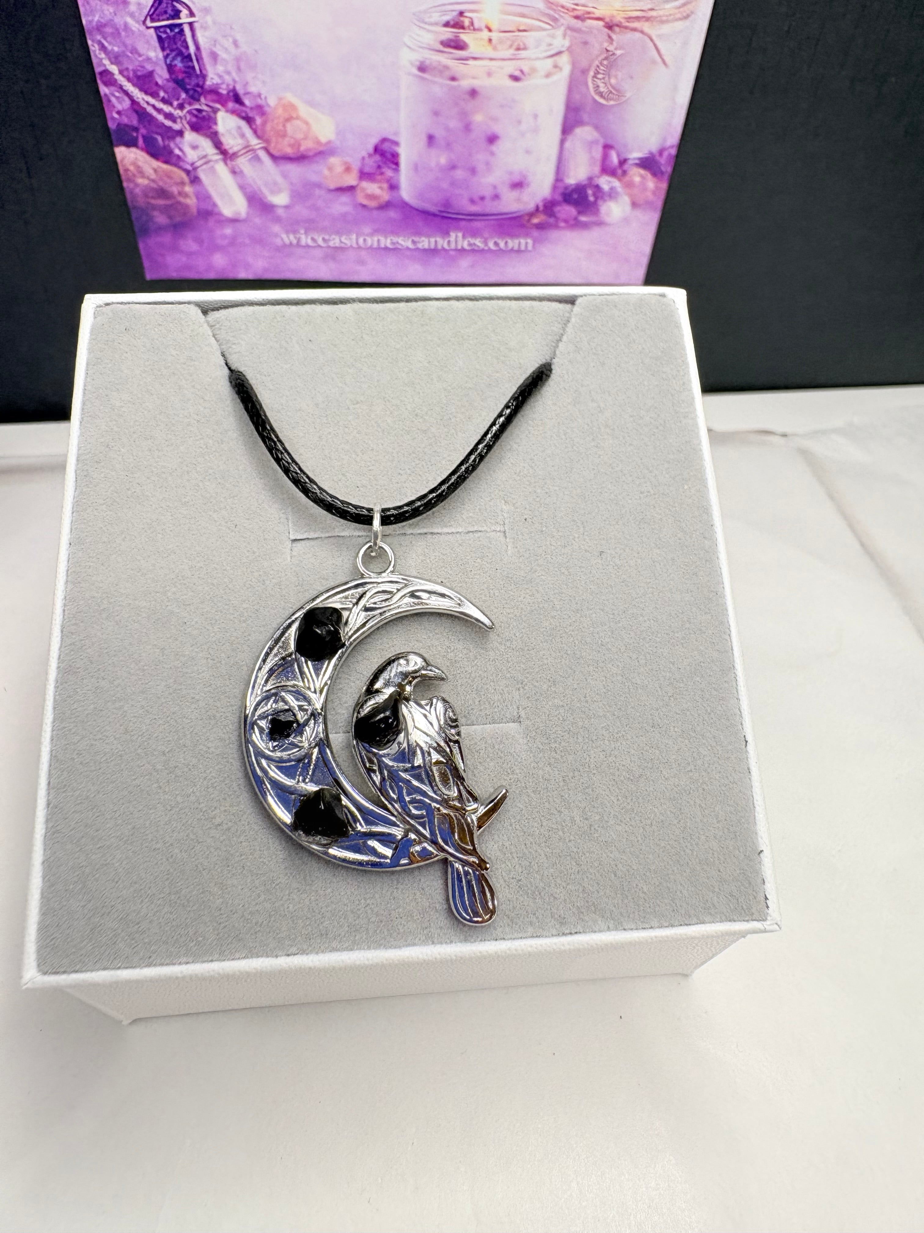 Moon & Raven Necklace & Amethyst Crystal Candle