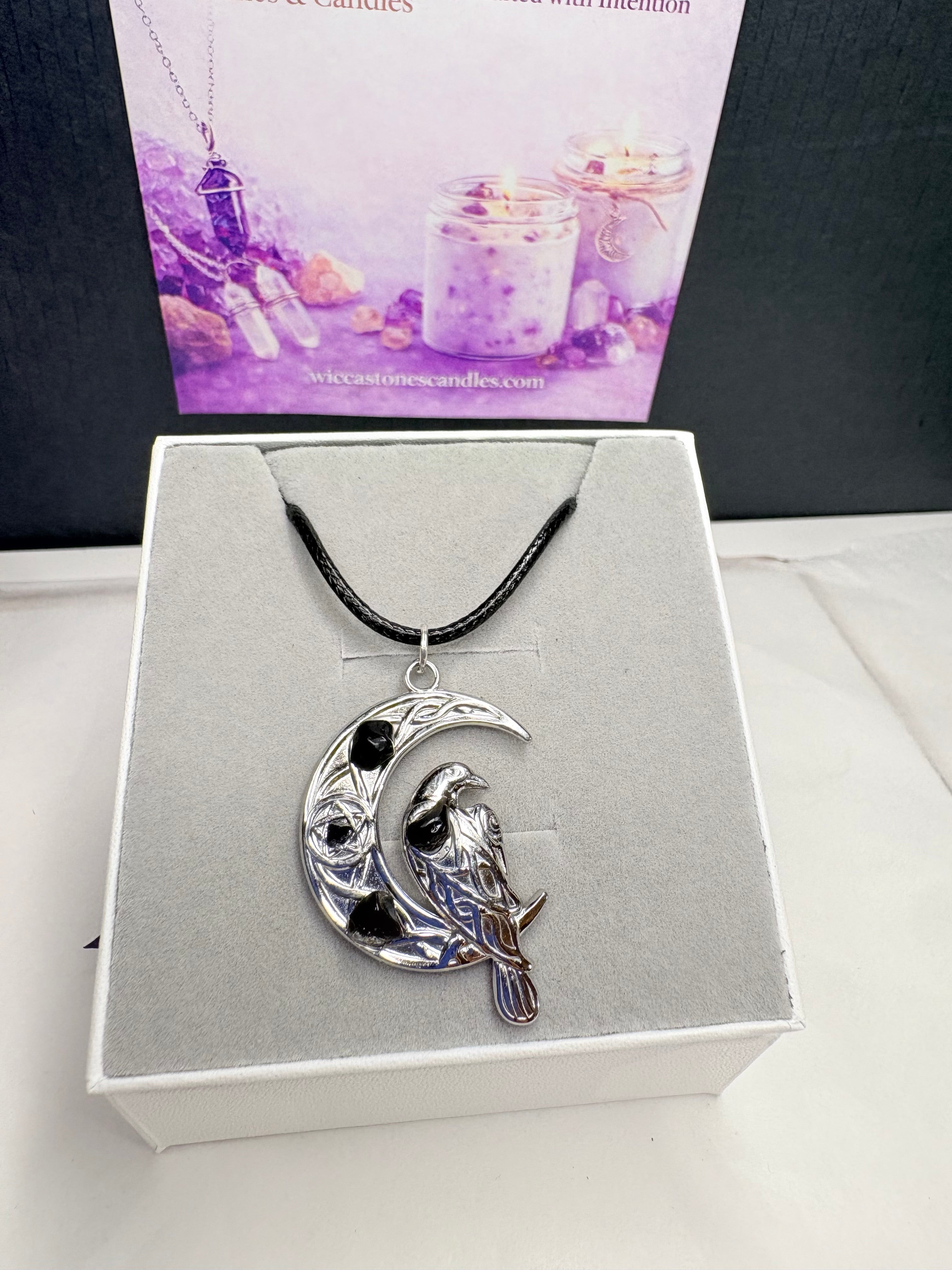 Moon & Raven Necklace & Amethyst Crystal Candle
