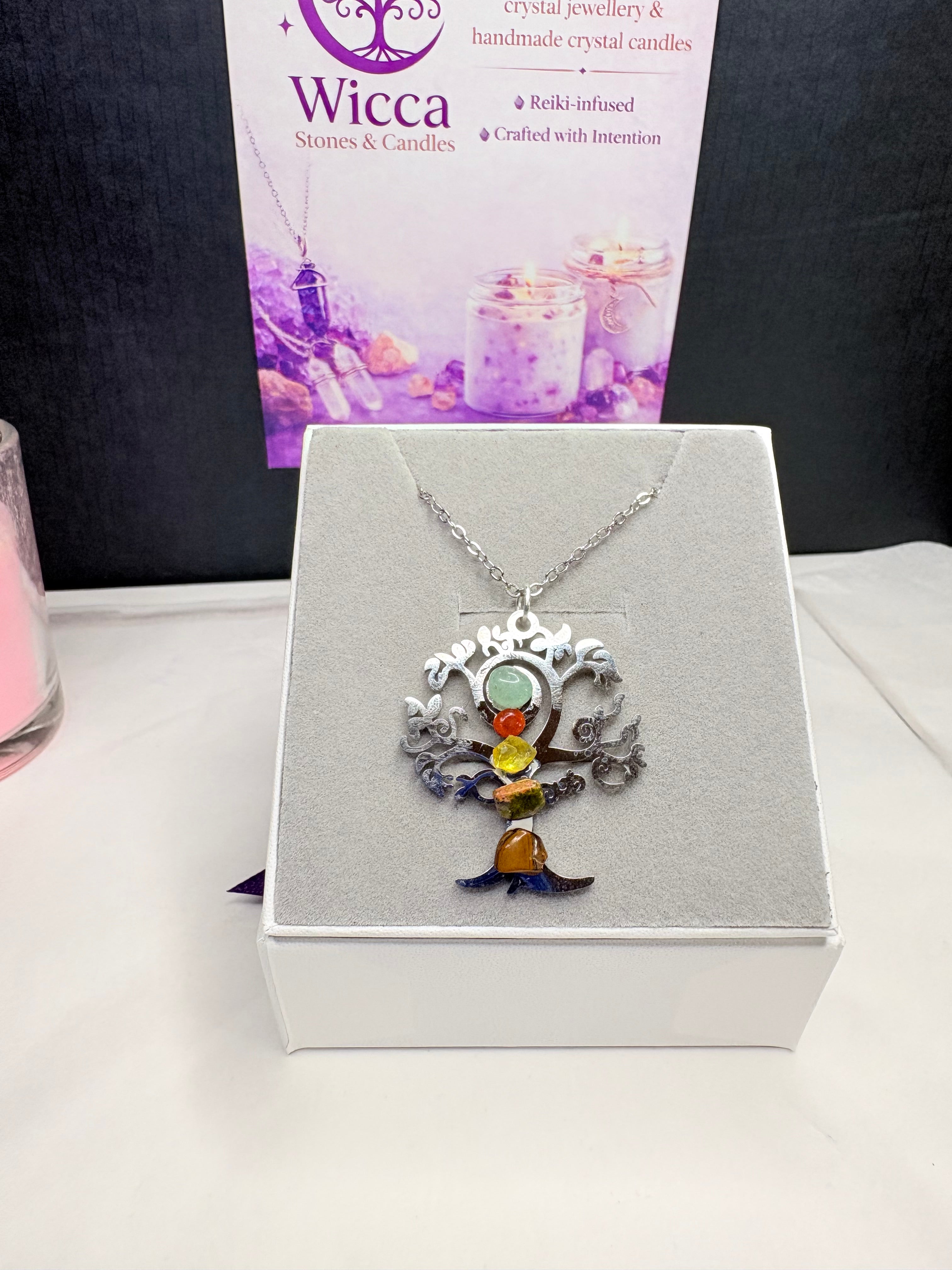Chakra Balance Necklace & Crystal Candle Set