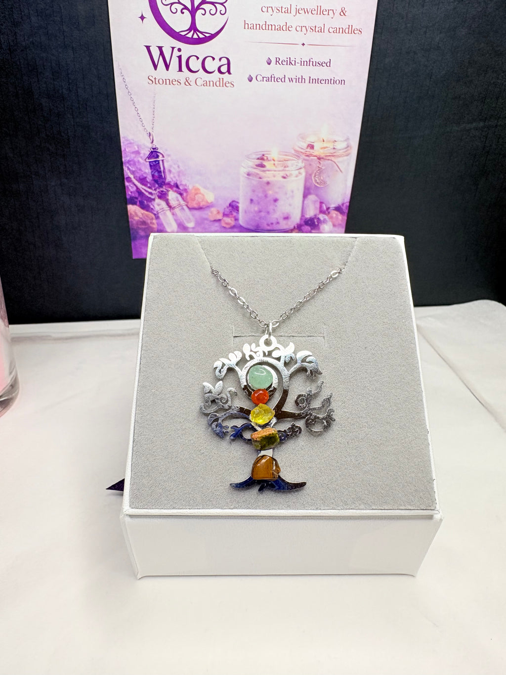 Chakra Balance Necklace & Crystal Candle Set
