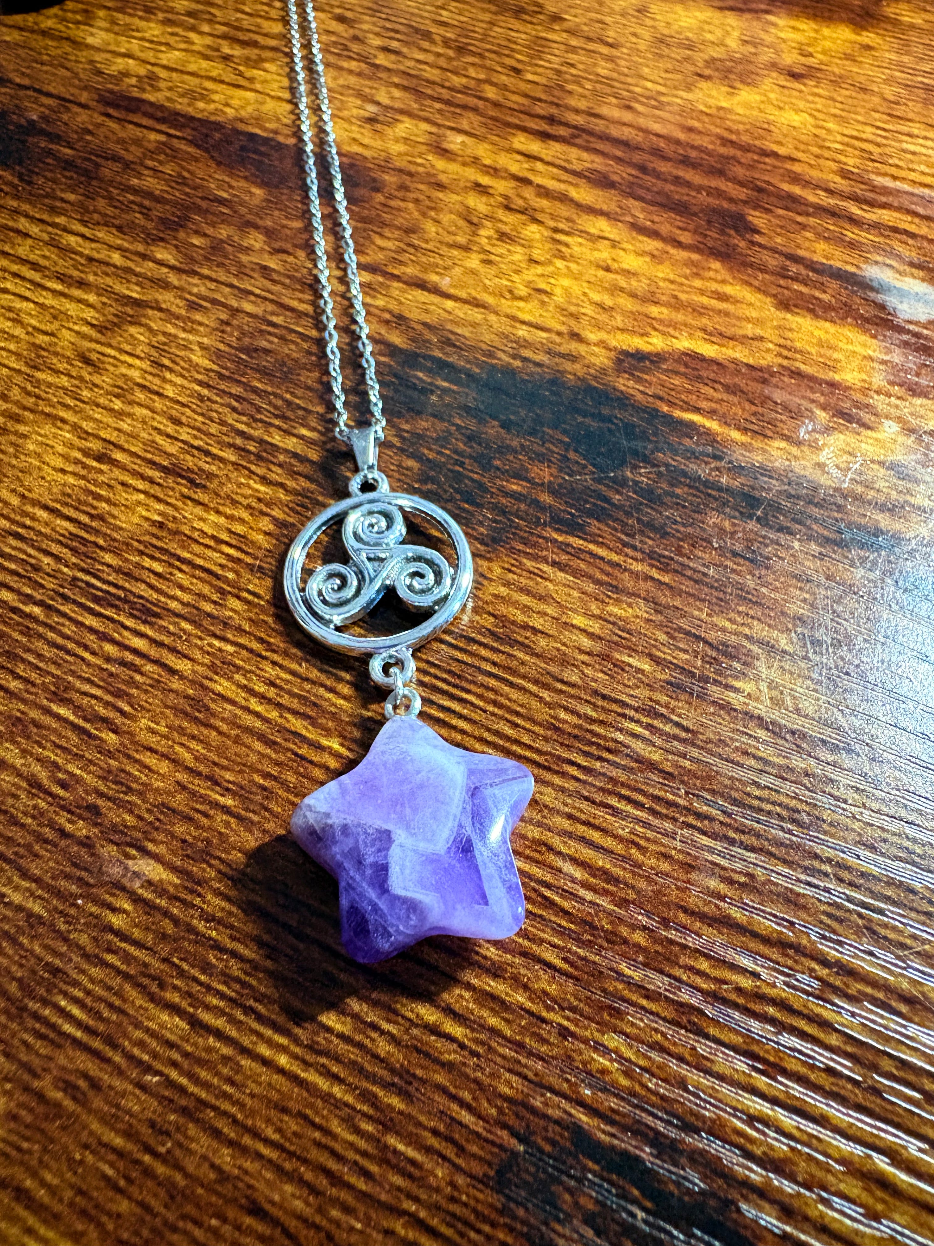 Amethyst Star Necklace with Triskelion Pendant