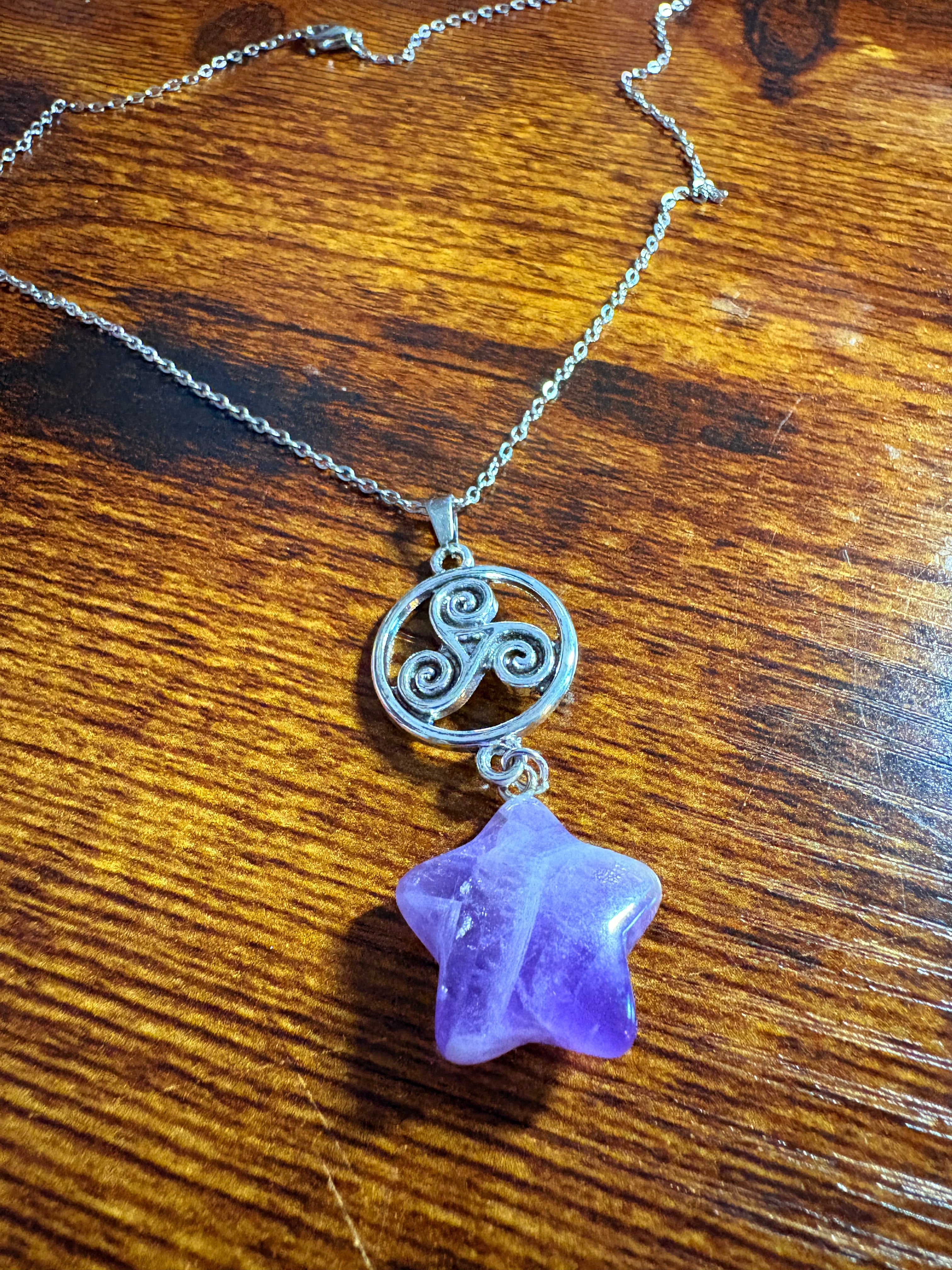 Amethyst Star Necklace with Triskelion Pendant