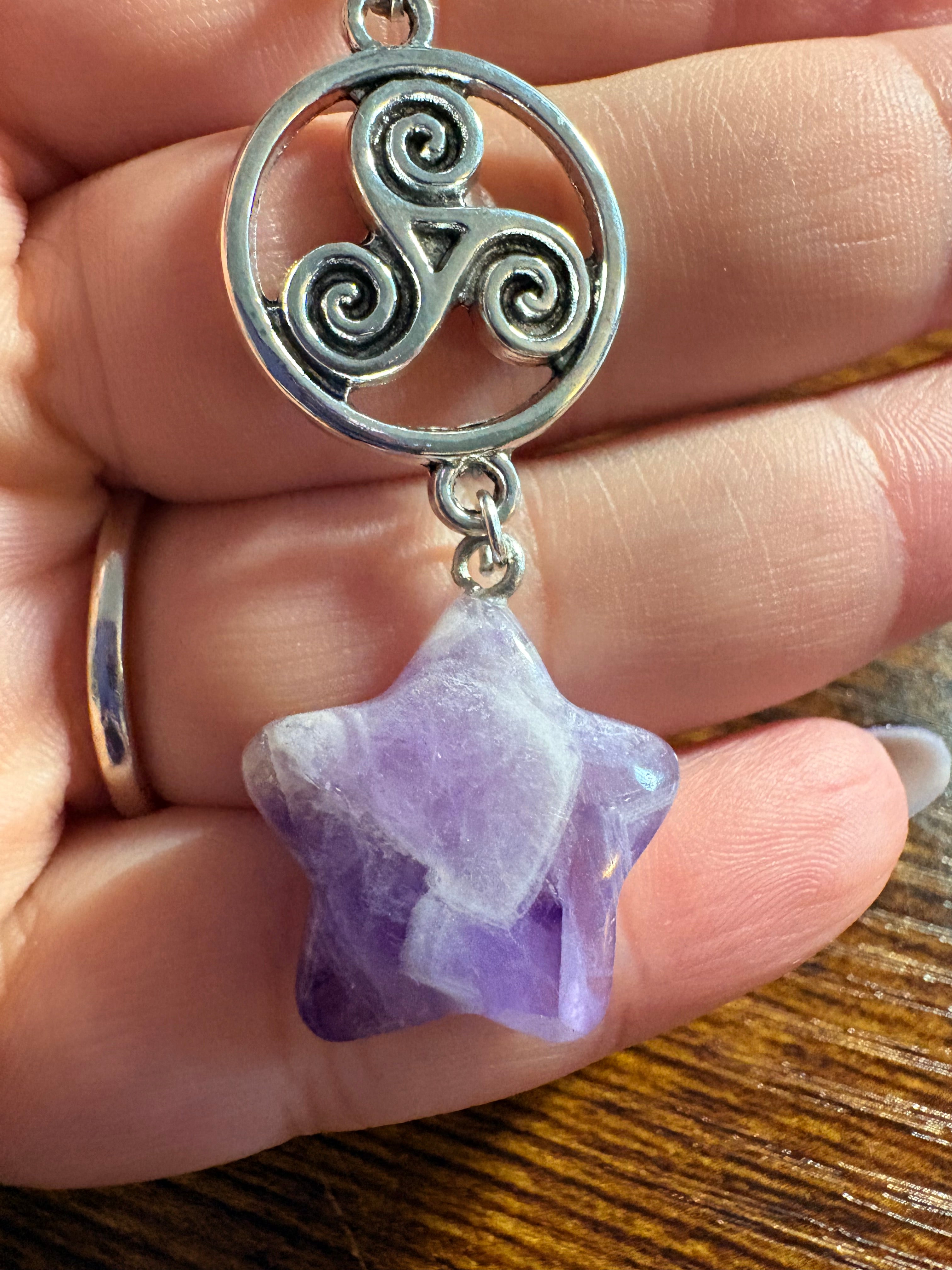 Amethyst Star Necklace with Triskelion Pendant