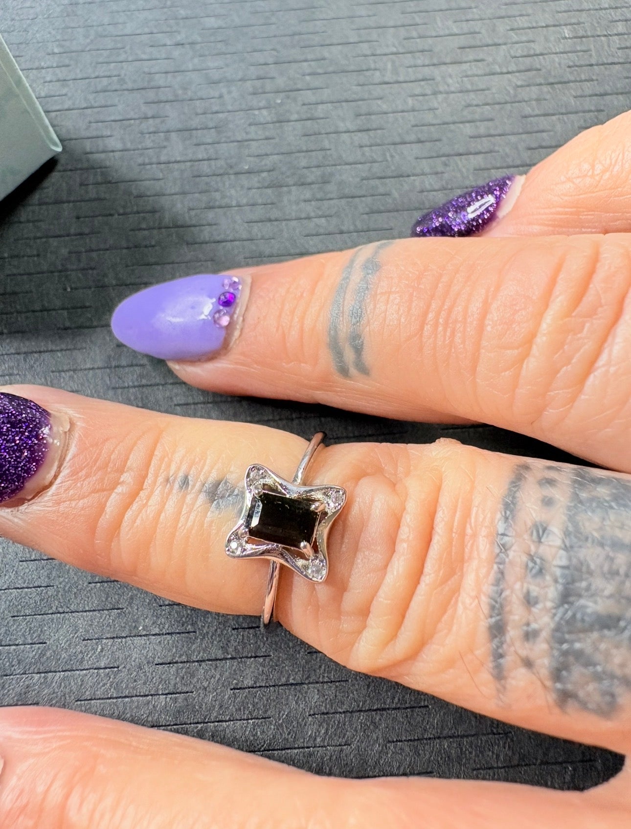 Green Tourmaline Silver Plated Ring with Fluorite Heart Crystal