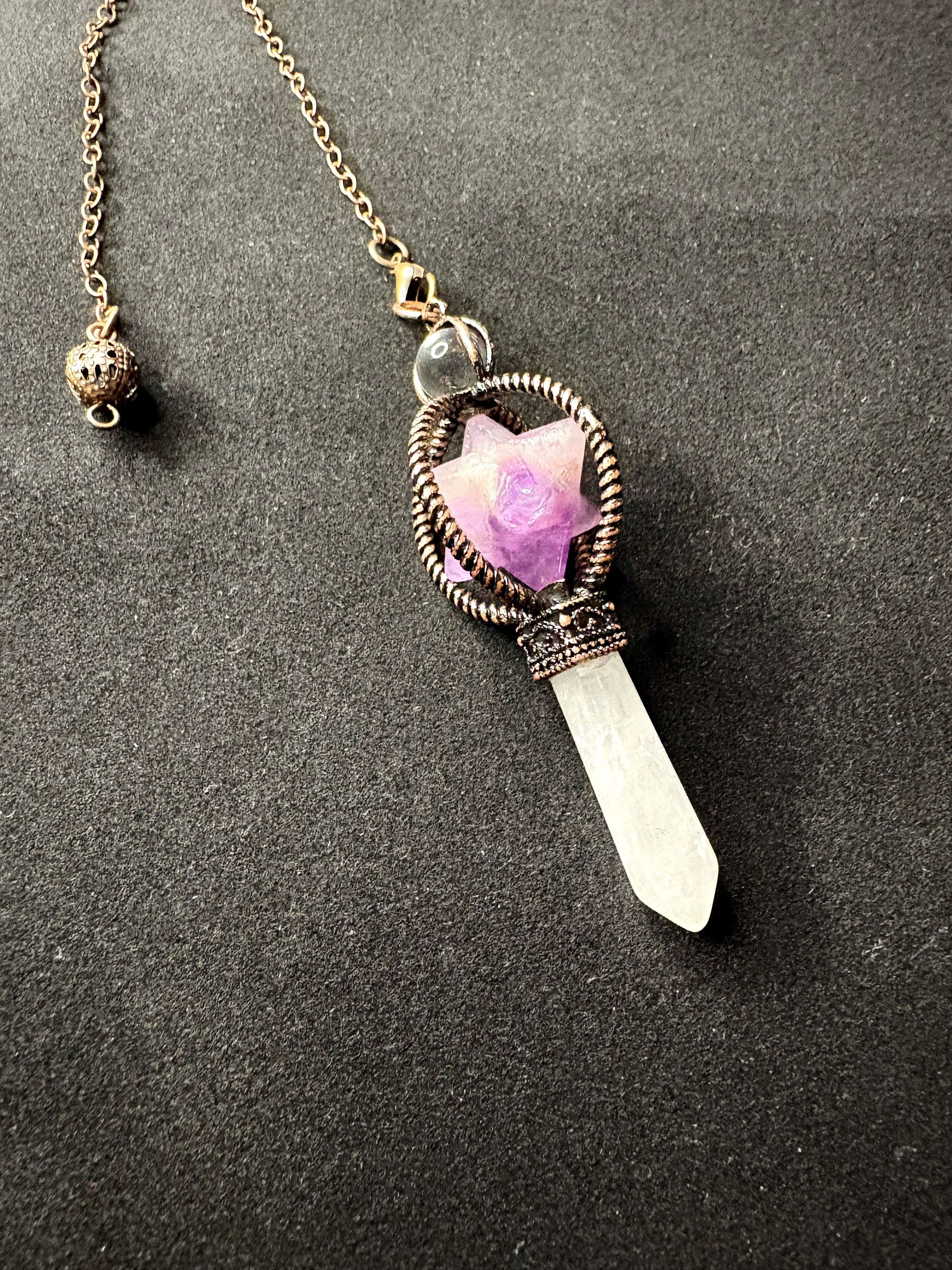 Amethyst Merkaba & Clear Quartz Pendulum