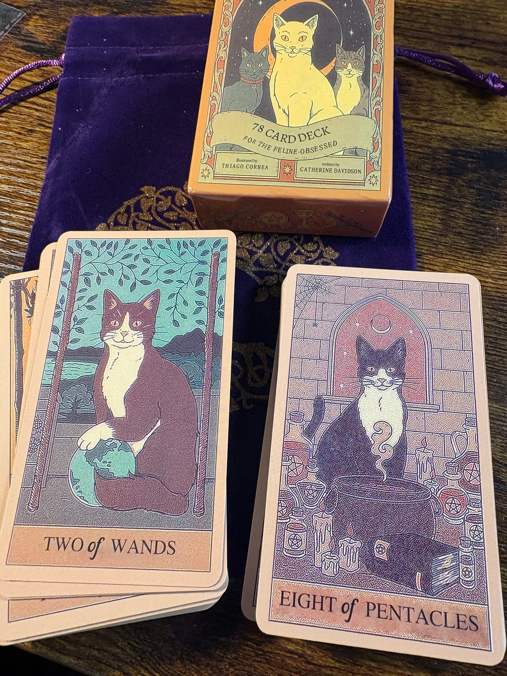Tarot of Pagan Cats Deck with Velvet Tree of Life Tarot Bag – 78 Card Tarot Set