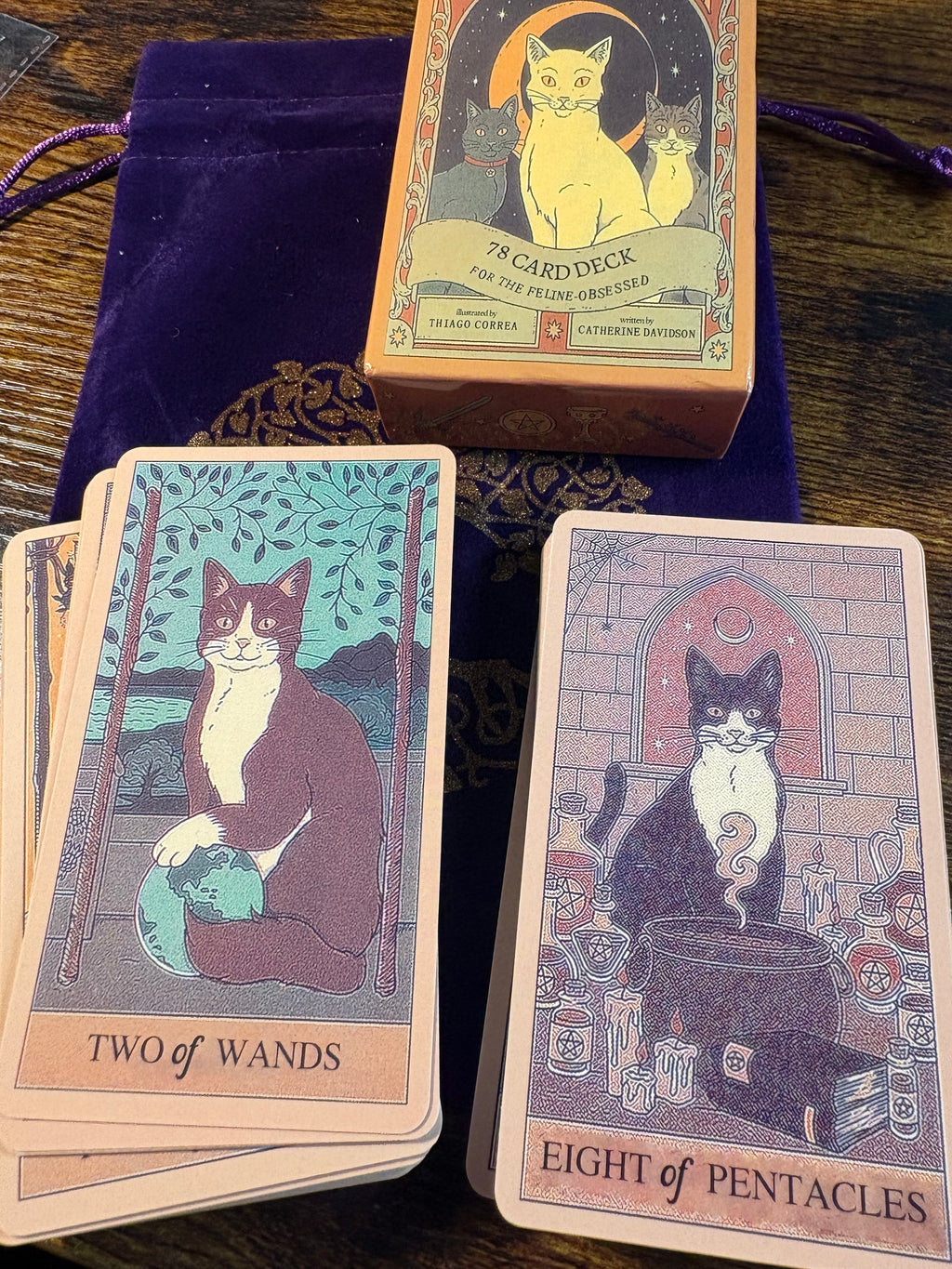 Tarot of Pagan Cats Deck with Velvet Tree of Life Tarot Bag – 78 Card Tarot Set