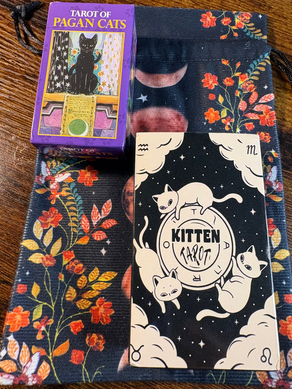 Tarot of Pagan Cats & Kitten Tarot Deck Bundle with Velvet Moon Phase Storage Bag