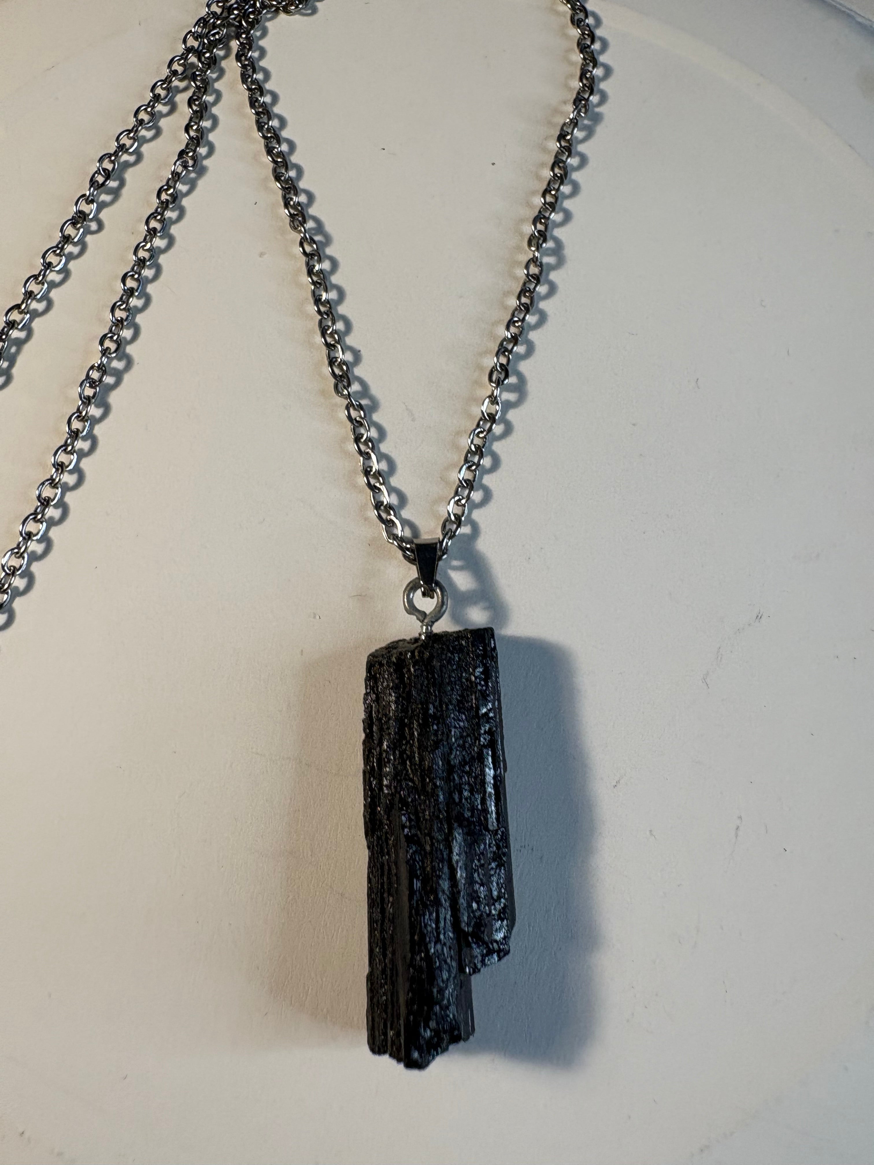 Raw Black Tourmaline Crystal Necklace – Natural Protection Stone Pendant