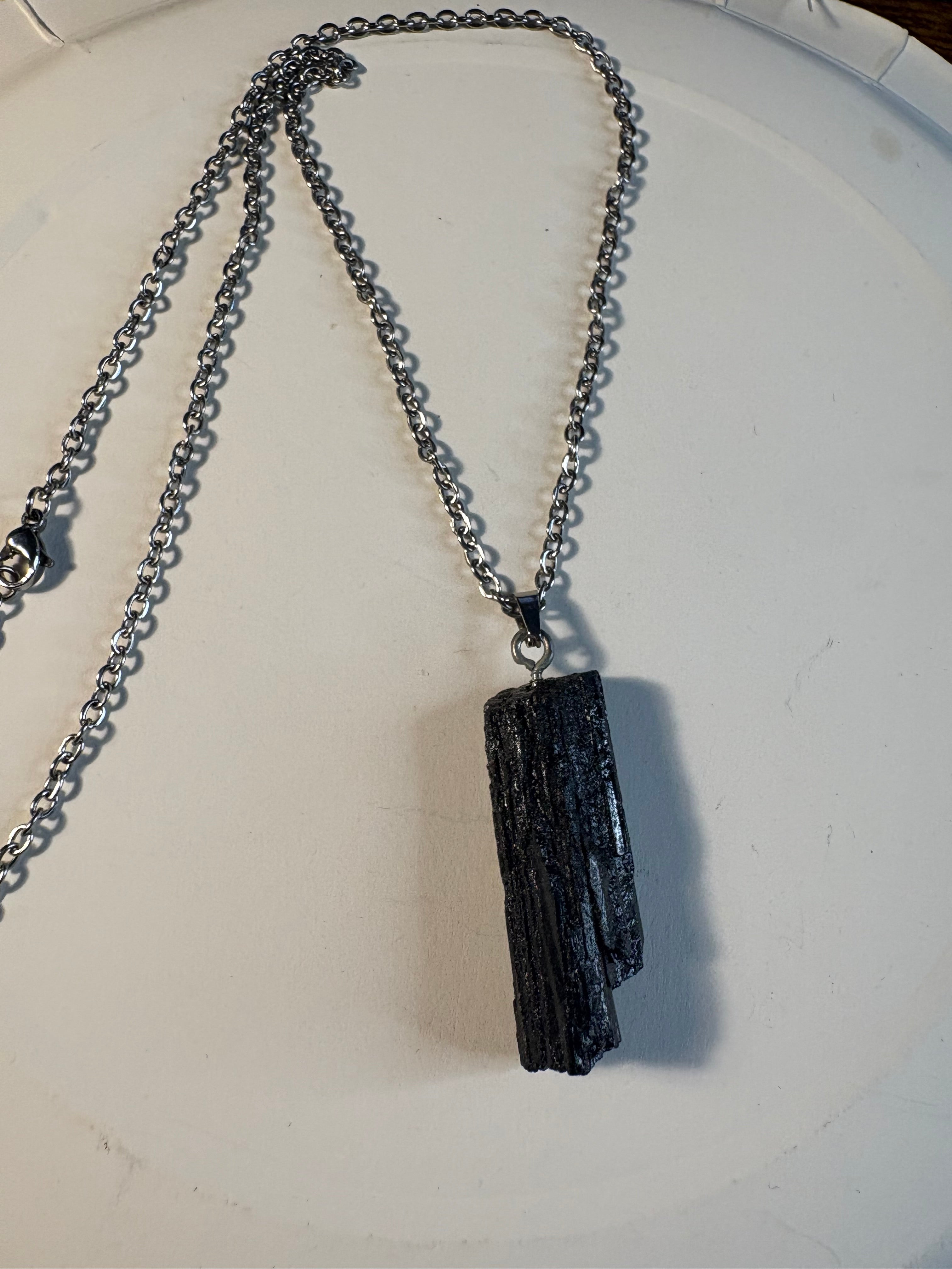Raw Black Tourmaline Crystal Necklace – Natural Protection Stone Pendant