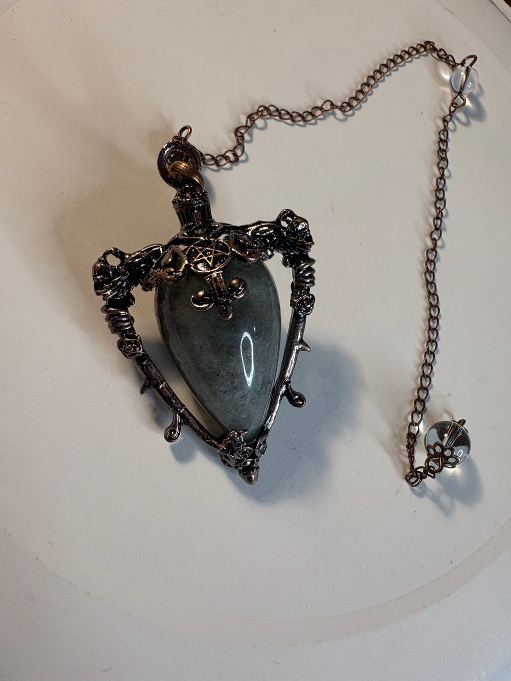 Labradorite Gothic Pendulum  – Antique Bronze Divination Pendant