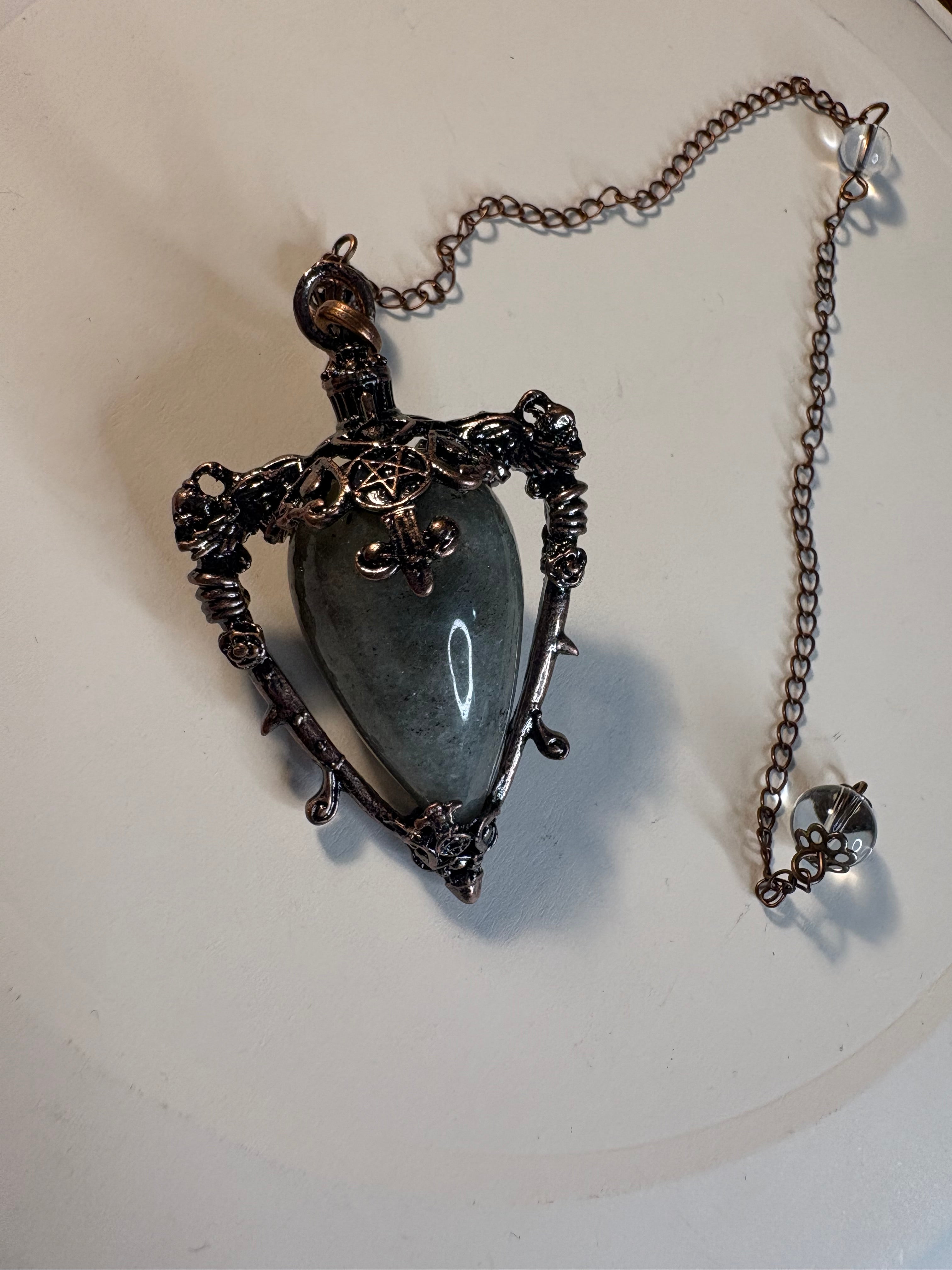 Labradorite Gothic Pendulum  – Antique Bronze Divination Pendant