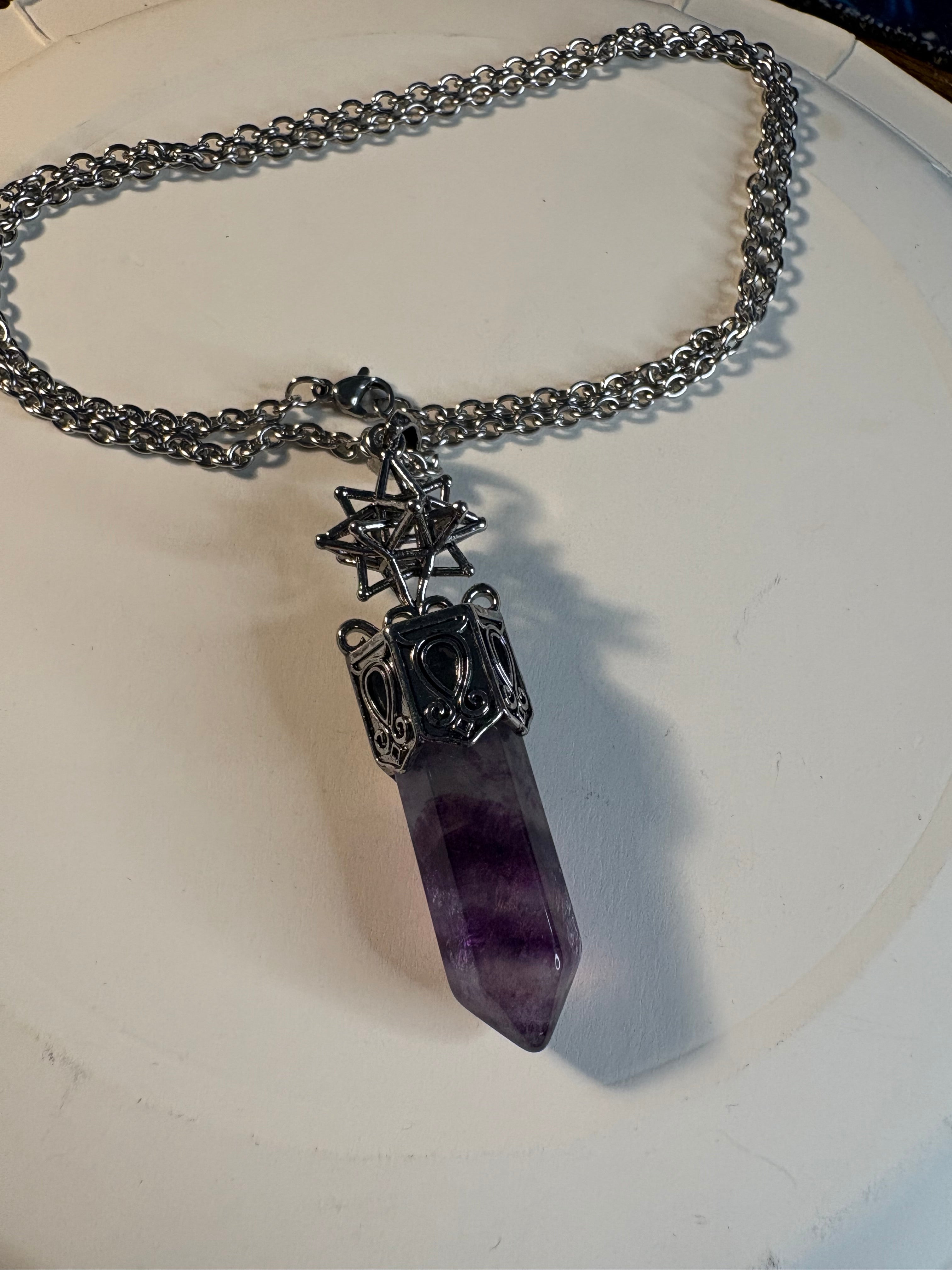 Fluorite Crystal Point Pendant Necklace – Sacred Geometry Gemstone Jewellery