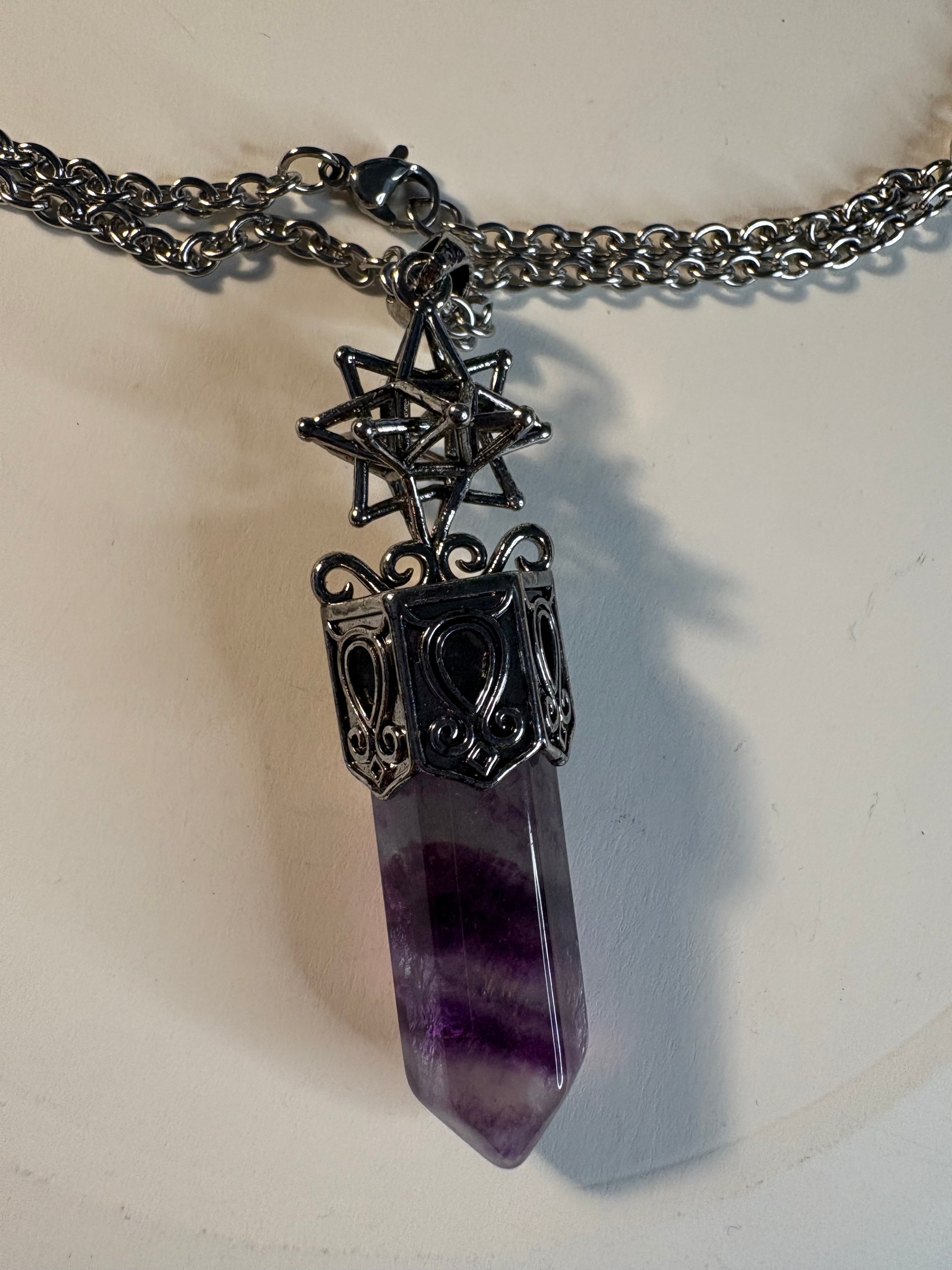 Fluorite Crystal Point Pendant Necklace – Sacred Geometry Gemstone Jewellery