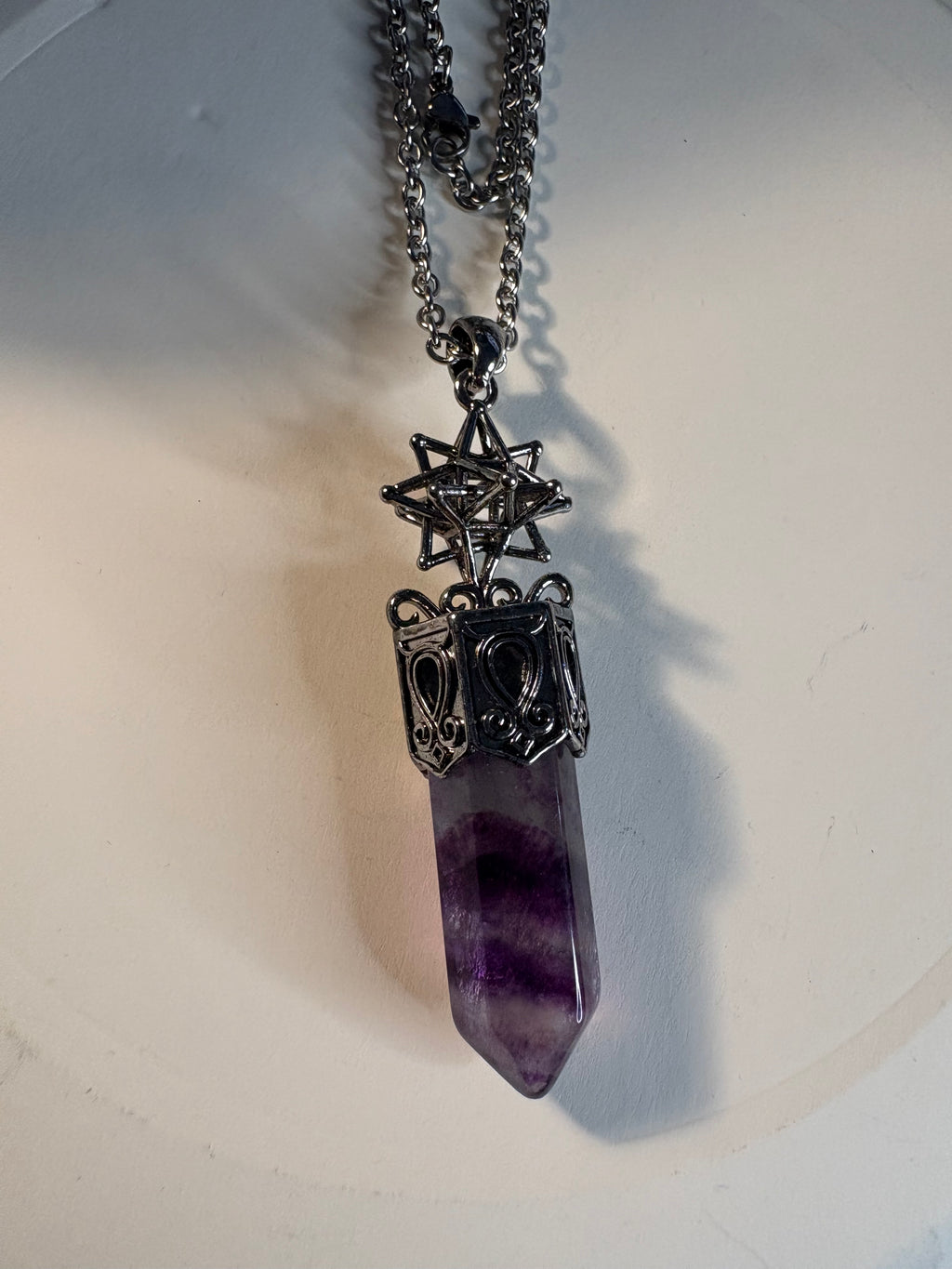 Fluorite Crystal Point Pendant Necklace – Sacred Geometry Gemstone Jewellery