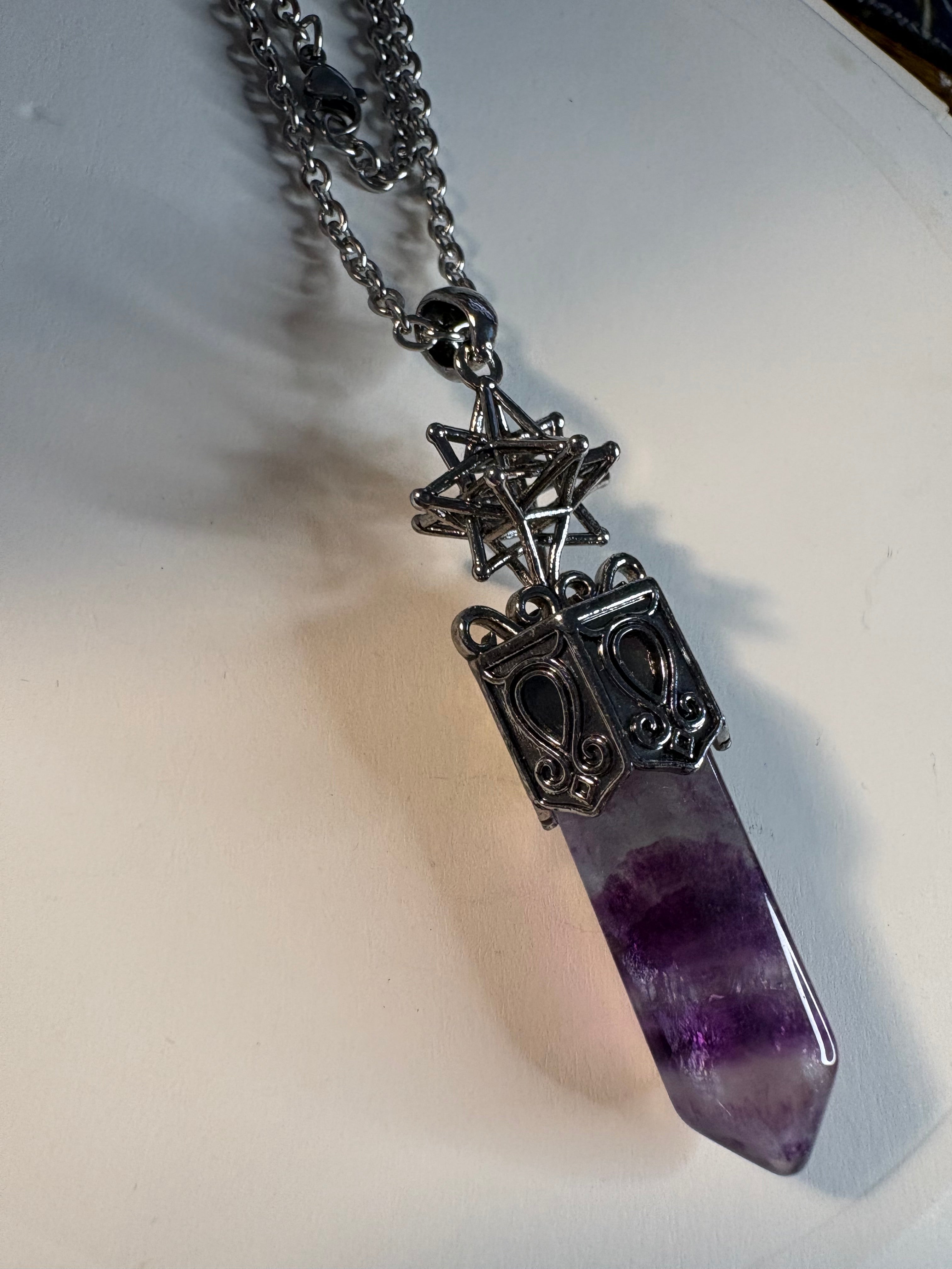 Fluorite Crystal Point Pendant Necklace – Sacred Geometry Gemstone Jewellery