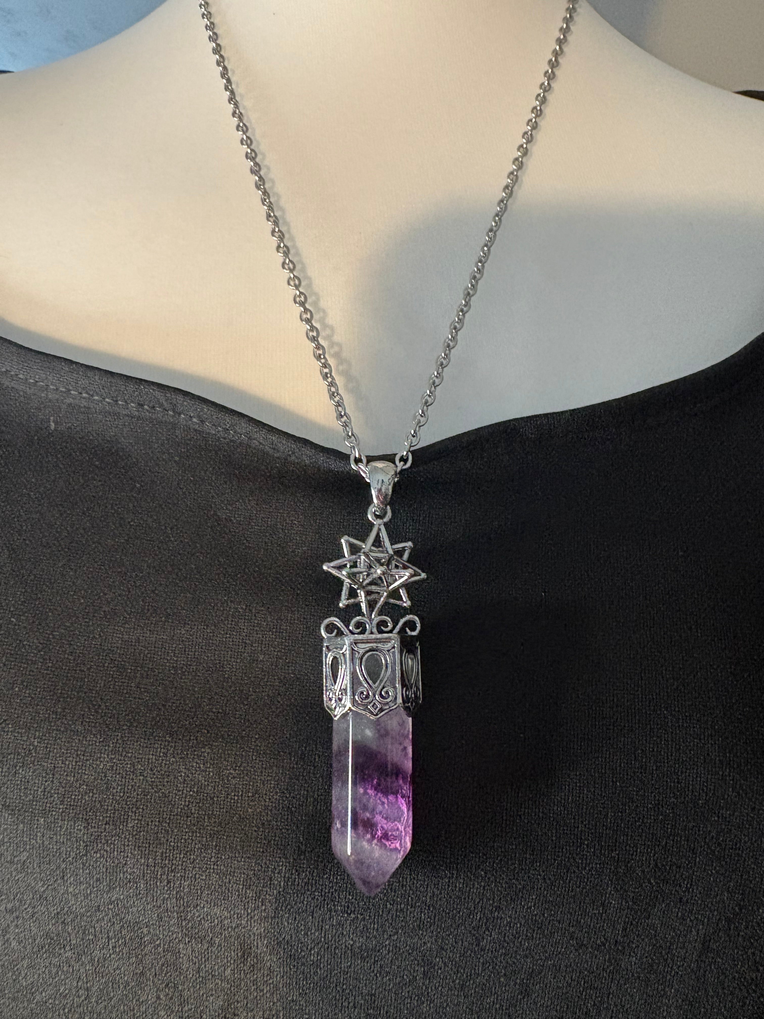 Fluorite Crystal Point Pendant Necklace – Sacred Geometry Gemstone Jewellery