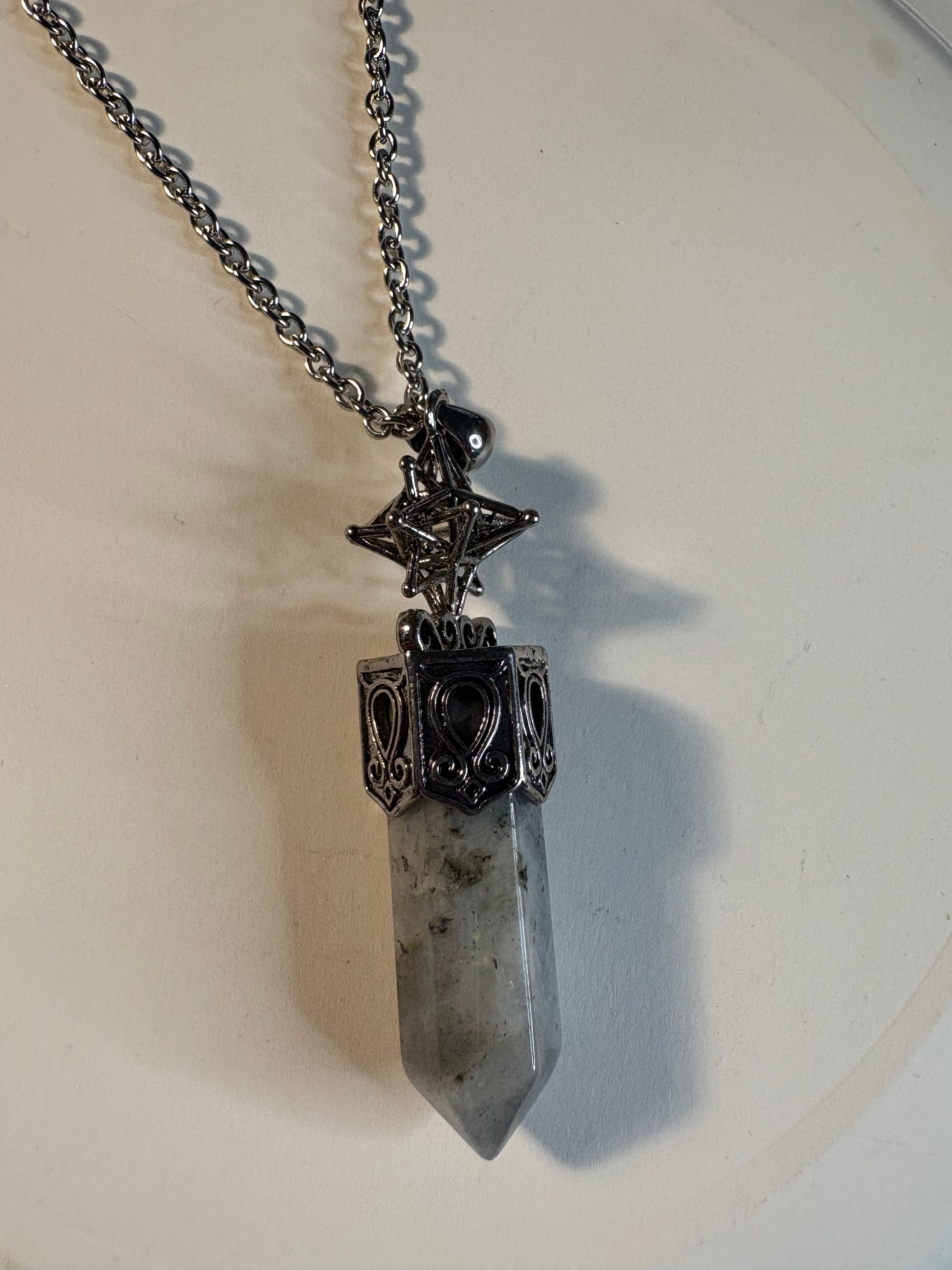 Labradorite Crystal Point Pendant Necklace – Sacred Geometry Gemstone Necklace