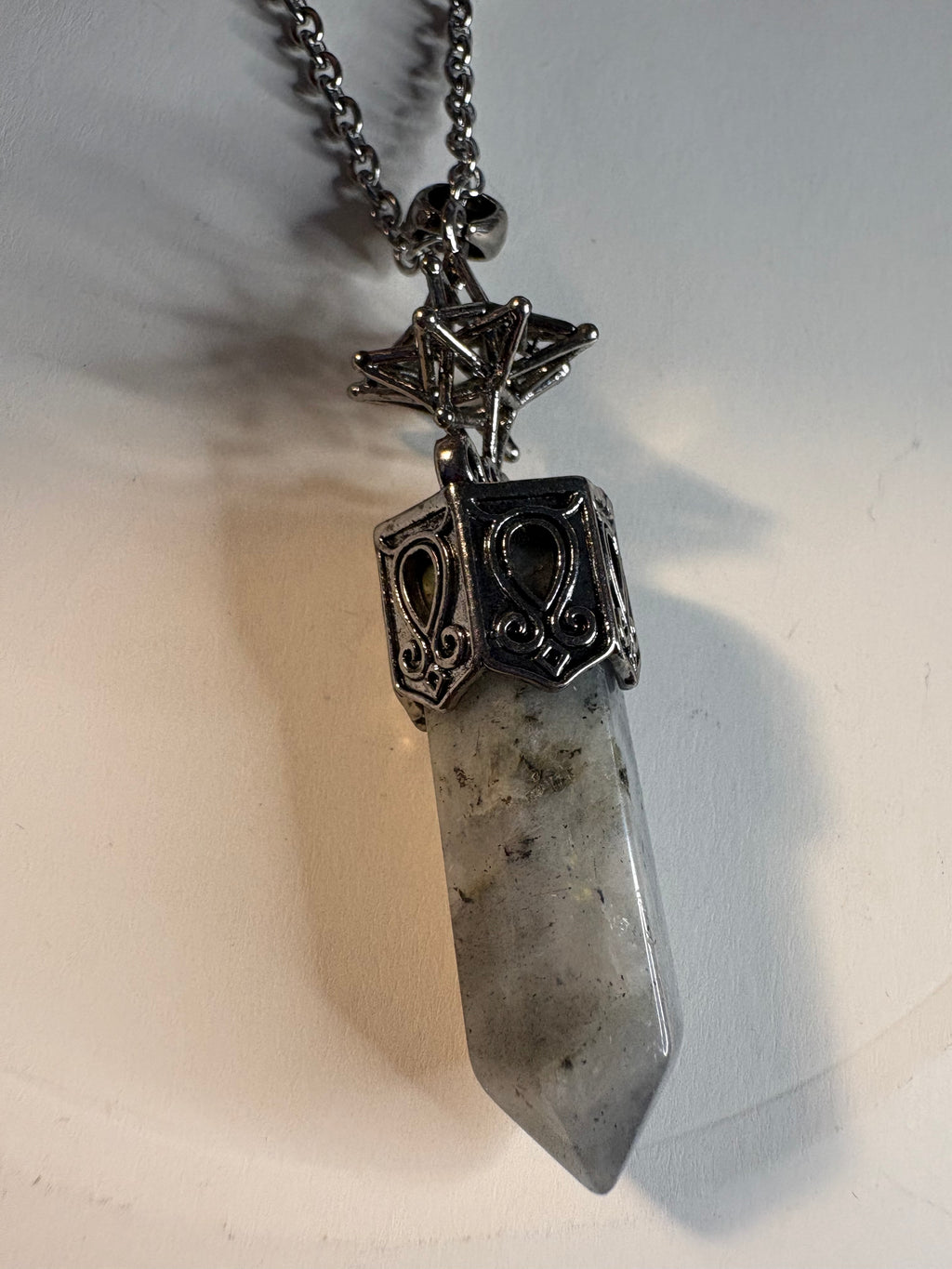 Labradorite Crystal Point Pendant Necklace – Sacred Geometry Gemstone Necklace
