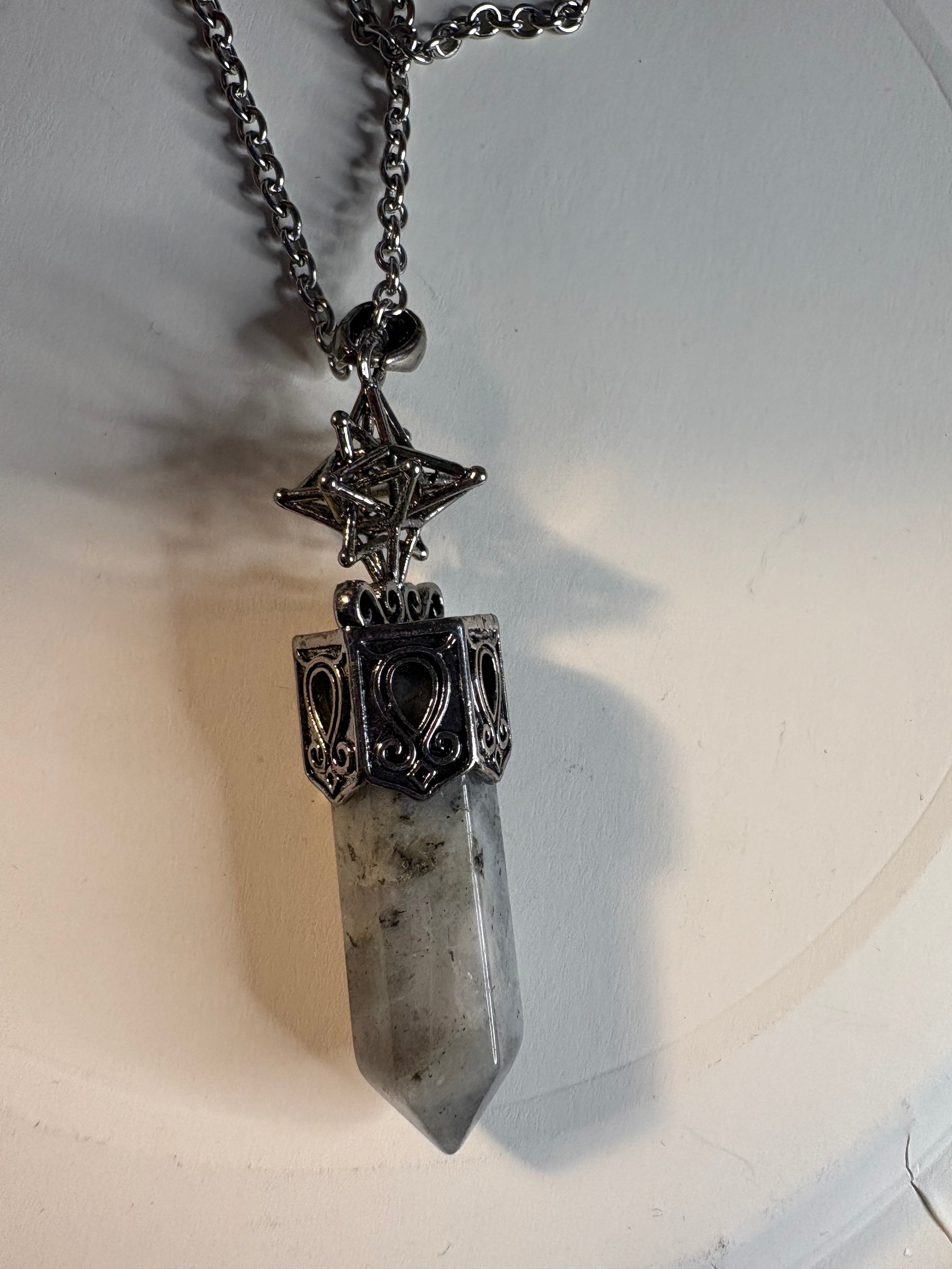 Labradorite Crystal Point Pendant Necklace – Sacred Geometry Gemstone Necklace
