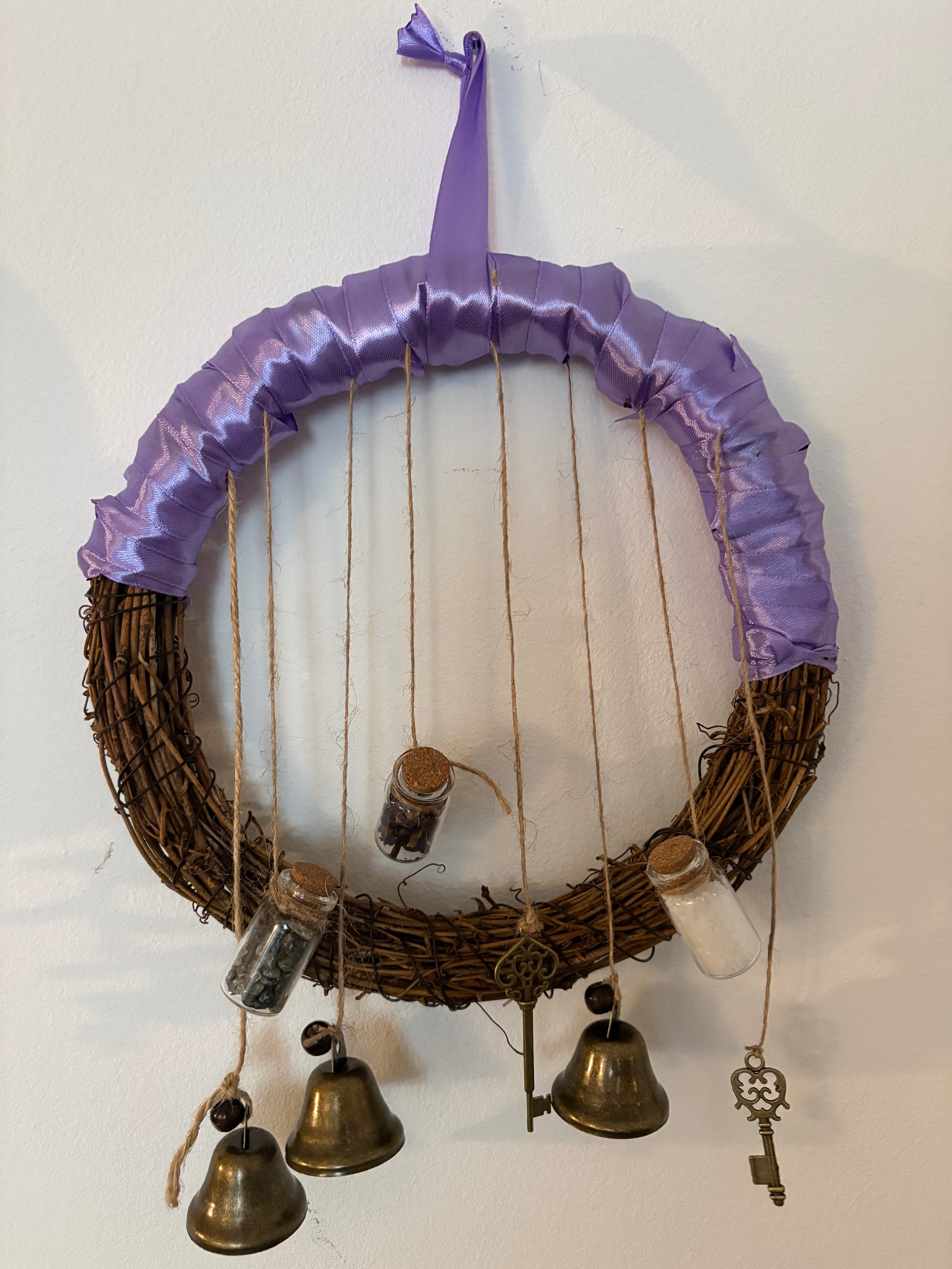 Witch Protection Wreath with Labradorite, Sea Salt & Borage