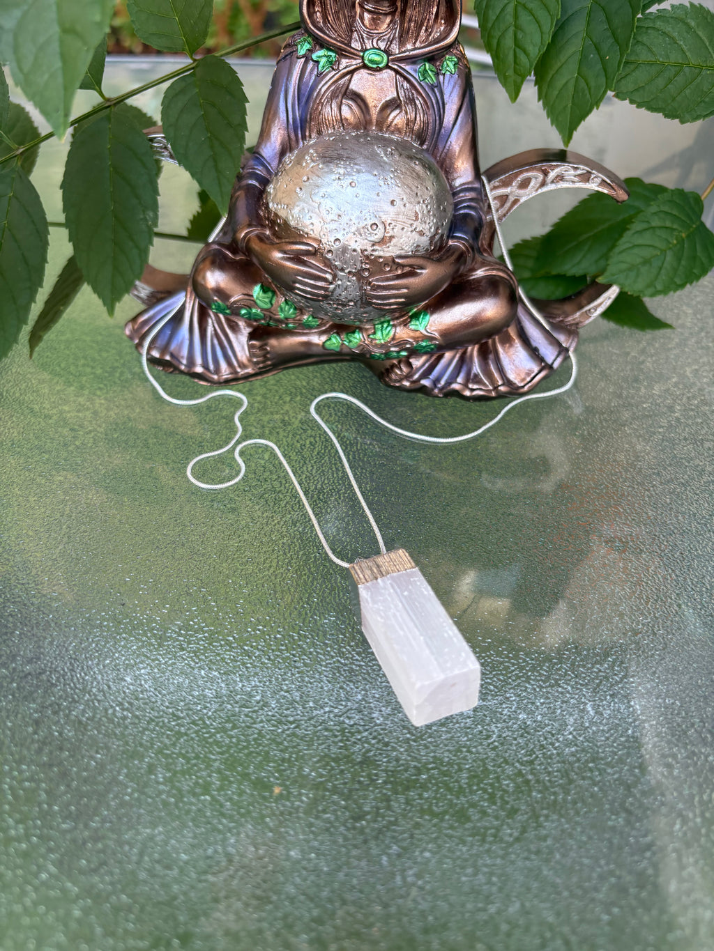 ✨ Selenite Crystal Necklace – Sterling Silver S925 Chain 65cm | Natural Selenite Pendant 3cm | Spiritual Protection & Cleansing