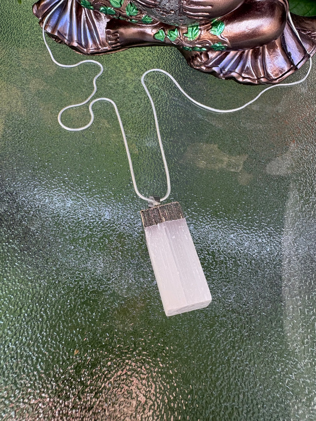 ✨ Selenite Crystal Necklace – Sterling Silver S925 Chain 65cm | Natural Selenite Pendant 3cm | Spiritual Protection & Cleansing