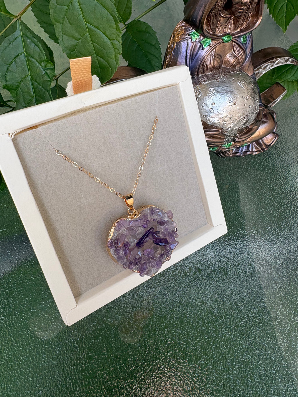 Raw Amethyst Necklace – Stainless Steel Chain 50cm | Natural Crystal Pendant 3–4cm