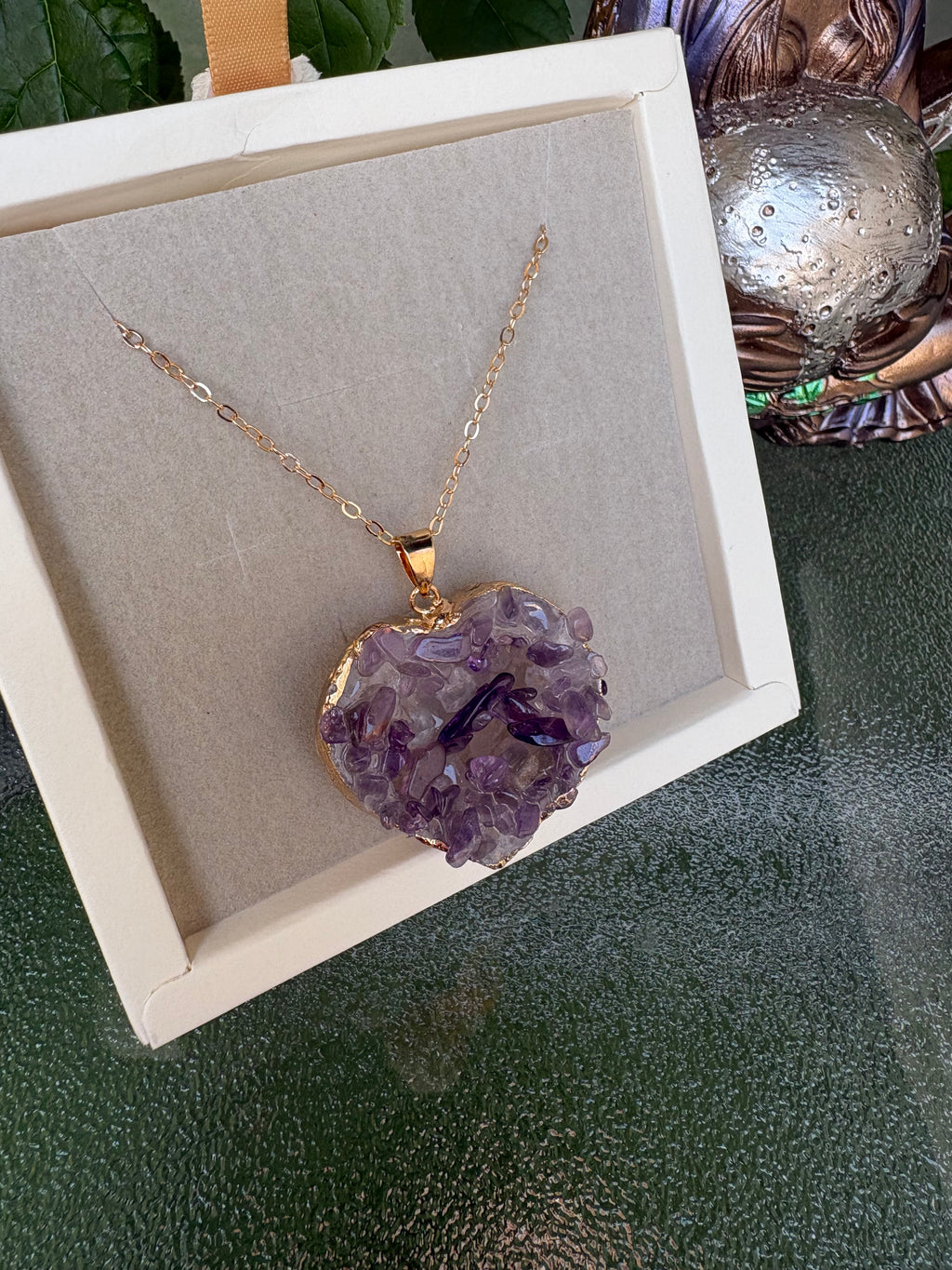 Raw Amethyst Necklace – Stainless Steel Chain 50cm | Natural Crystal Pendant 3–4cm