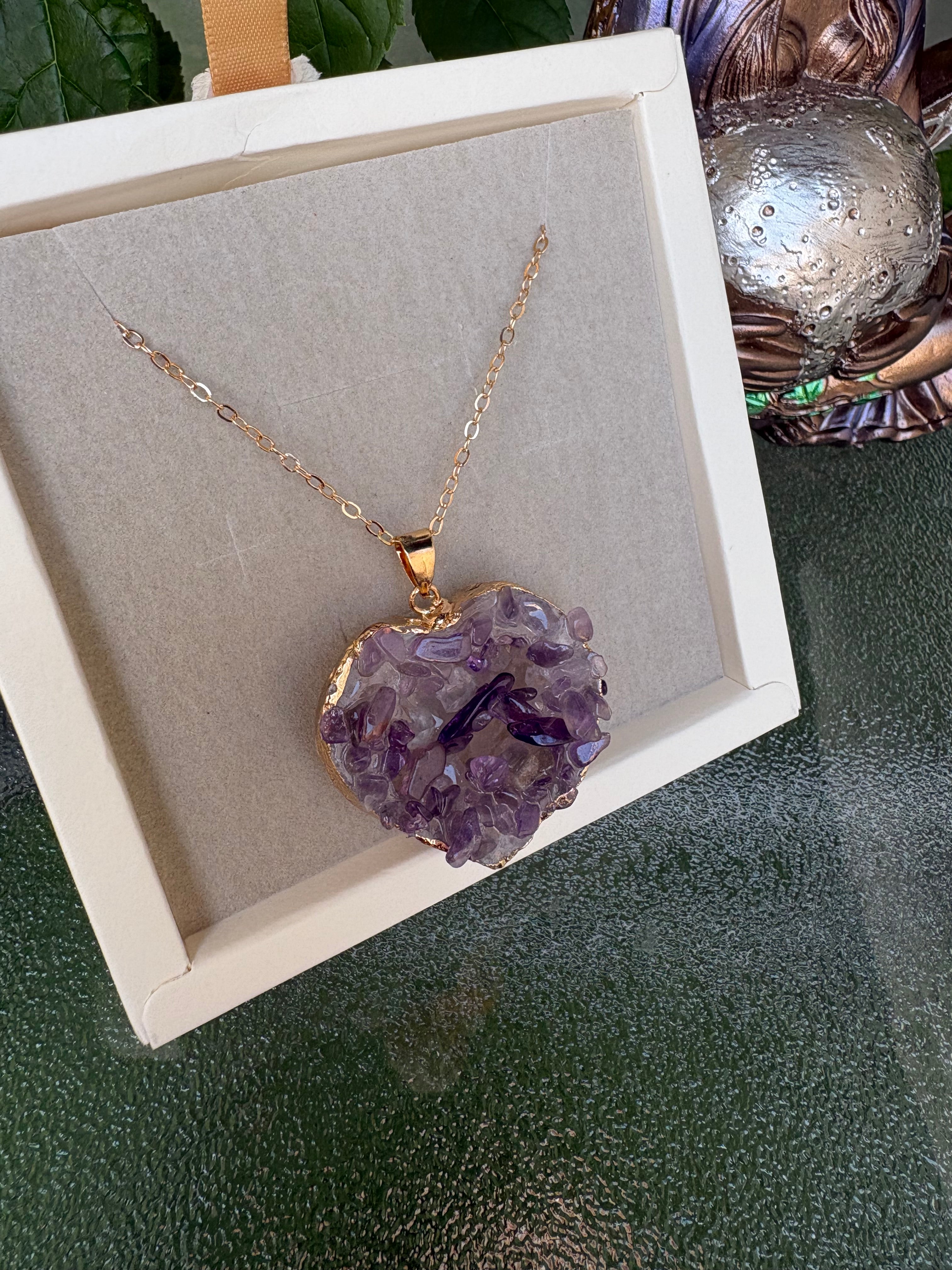 Raw Amethyst Necklace – Stainless Steel Chain 50cm | Natural Crystal Pendant 3–4cm