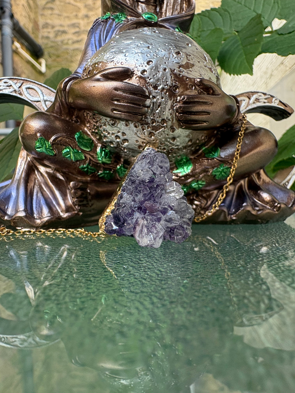 Raw Amethyst Crystal Necklace – Stainless Steel Chain 50cm | Natural Amethyst Cluster Pendant