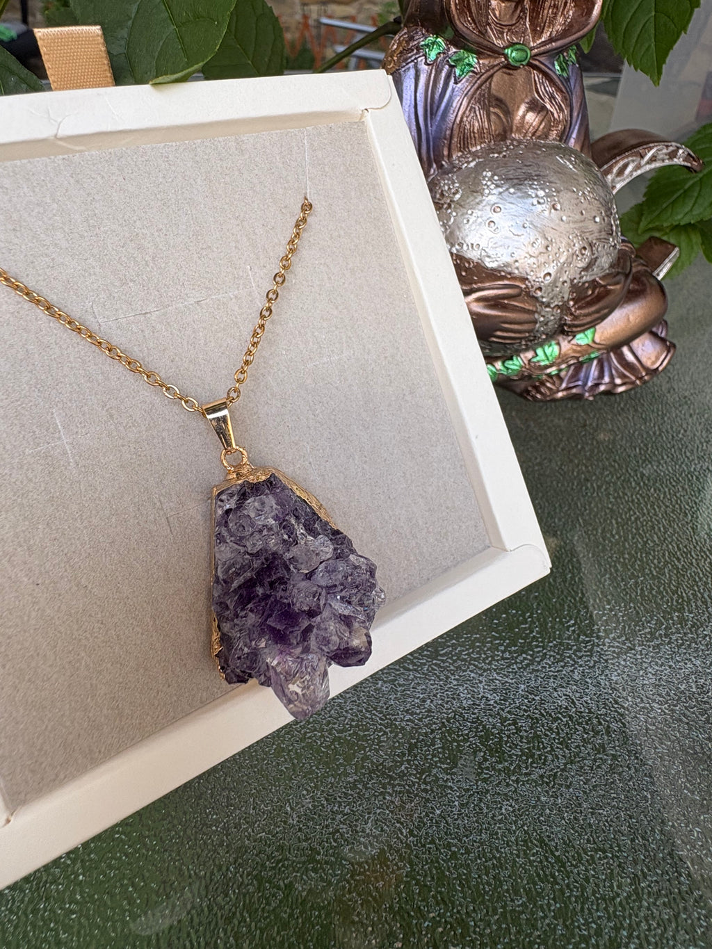 Raw Amethyst Crystal Necklace – Stainless Steel Chain 50cm | Natural Amethyst Cluster Pendant