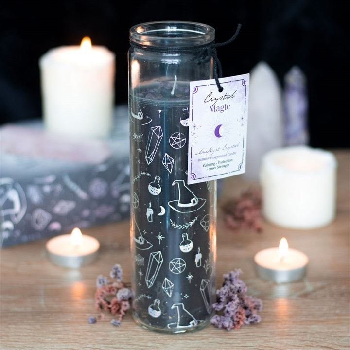 Crystal Magic Amethyst Candle – Jasmine Scented Crystal Candle in Glass Jar
