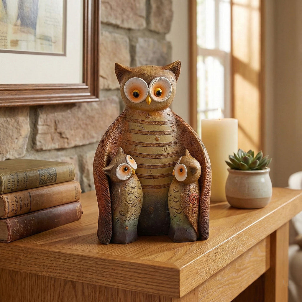Owl Family Resin Ornament – Mother & Baby Owls Home Decor