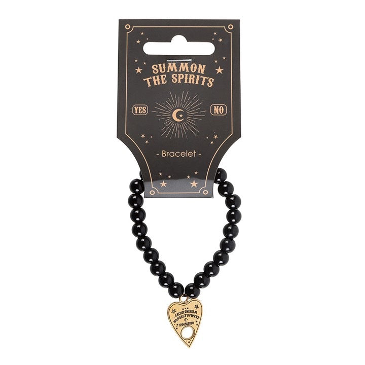 Black Onyx Bead Bracelet with Ouija Planchette Charm – Protection Crystal Bracelet