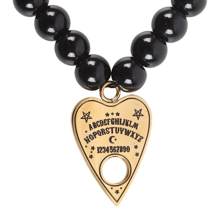 Black Onyx Bead Bracelet with Ouija Planchette Charm – Protection Crystal Bracelet