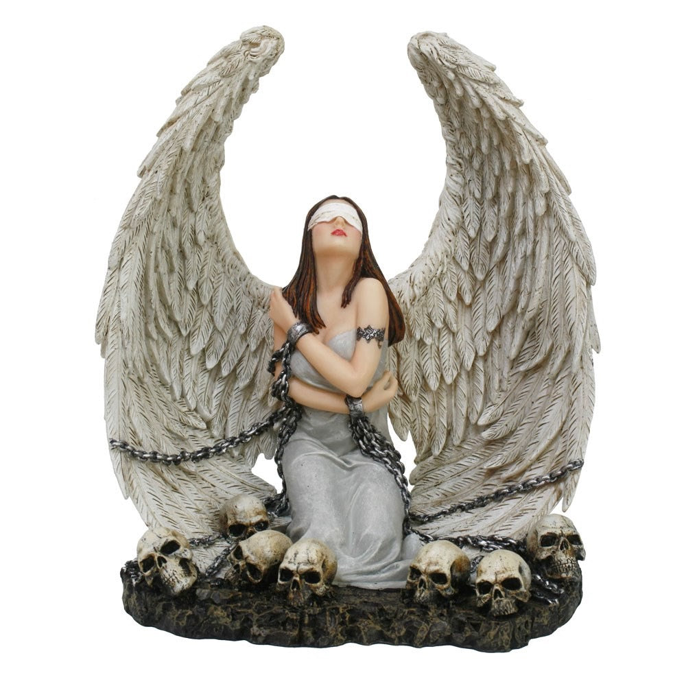 Blindfolded Angel of Chains & Skulls – Gothic Resin Ornament