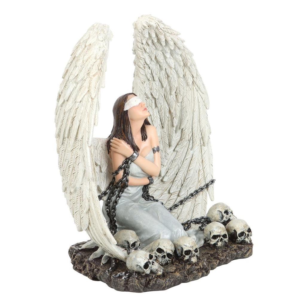 Blindfolded Angel of Chains & Skulls – Gothic Resin Ornament