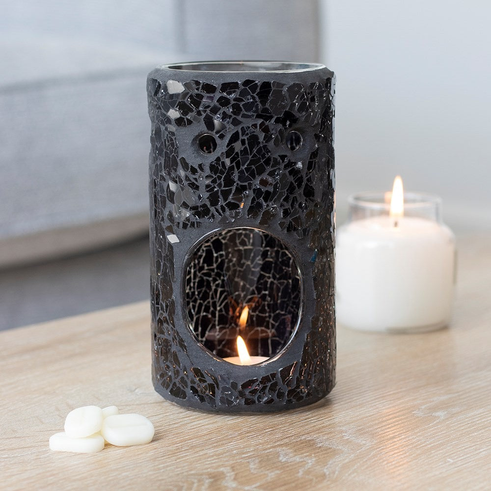 Black Crackle Glass Oil Burner & Wax Melt Burner