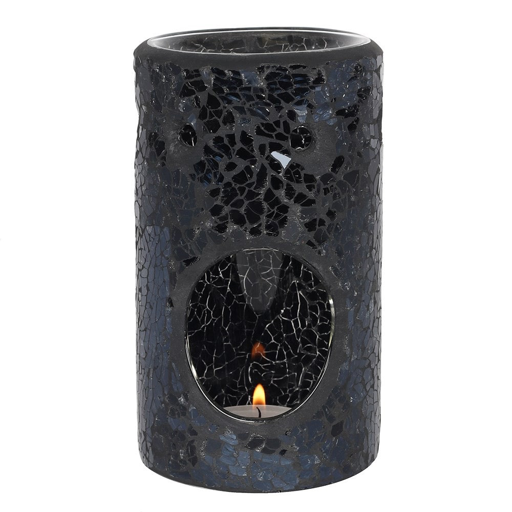 Black Crackle Glass Oil Burner & Wax Melt Burner