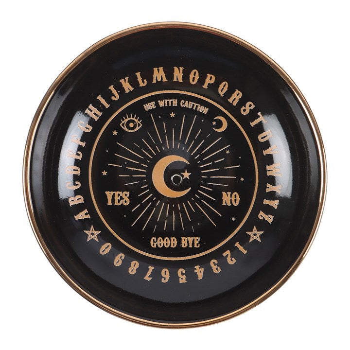 Spirit Board Incense Holder Dish – Black Ceramic Ouija Style Ash Catcher