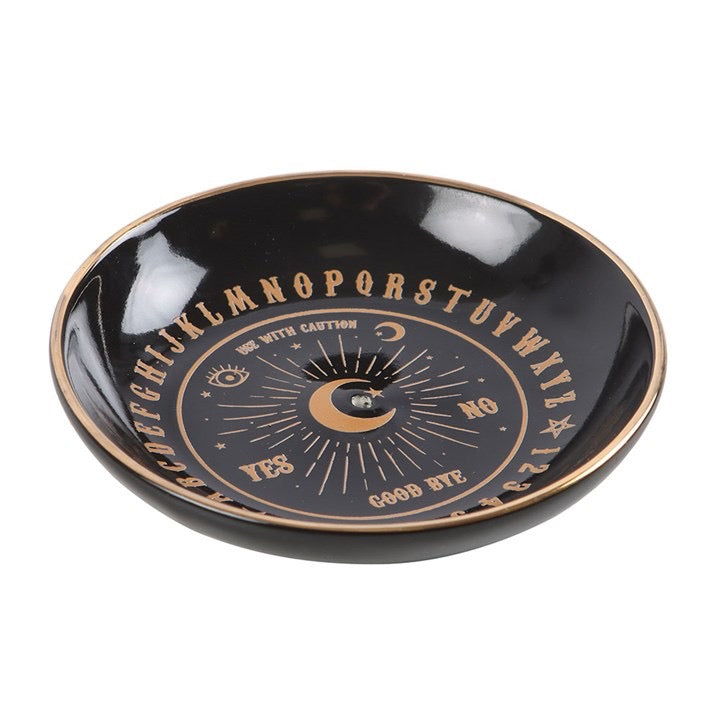 Spirit Board Incense Holder Dish – Black Ceramic Ouija Style Ash Catcher