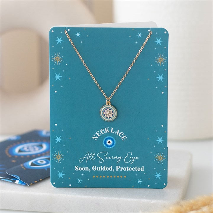 All Seeing Eye Protection Necklace – Evil Eye Gold Tone Pendant Necklace