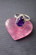 Amethyst Silver Plated Ring with Fluorite Heart Crystal