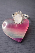 Moonstone Silver Plated Ring with Fluorite Heart Crystal
