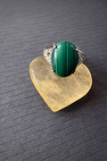 Malachite Silver Plated Statement Ring with Fluorite Heart Crystal