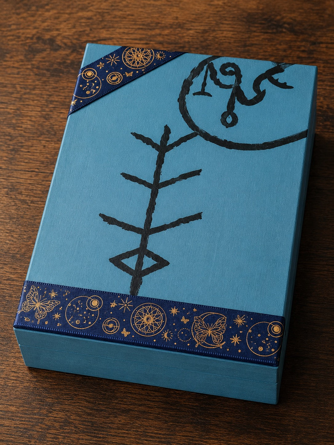 Handmade A4 Wooden Keepsake Box with Hand-Painted Protection Symbols | Spiritual Storage Box | One of a Kind